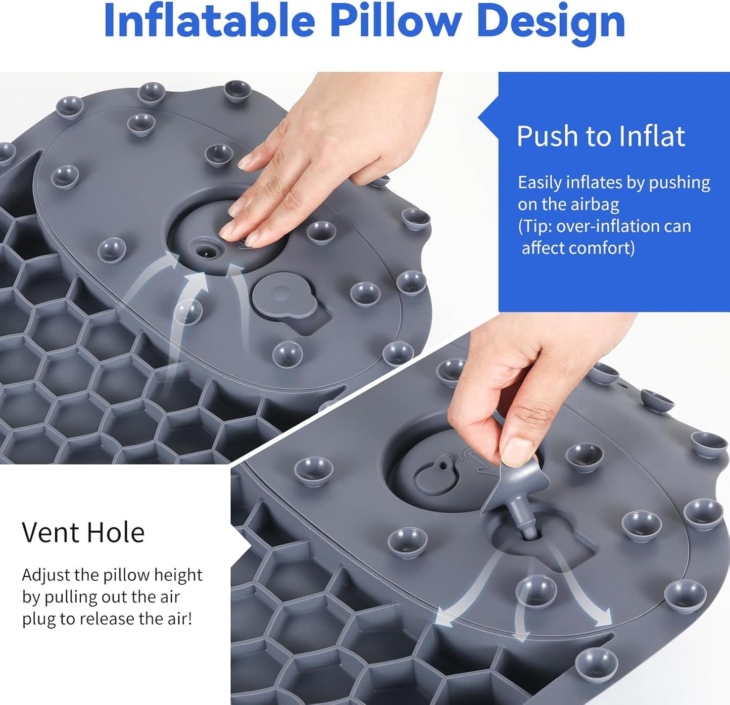 Goowin Bath Pillows for Tub, New Generation Skin-Friendly Silicone Bath Pillow, Luxury Bathtub Pillow for Head and Neck, Powerful Suction Tub Pillow for Bathtub with Inflatable Airbag (Grey)