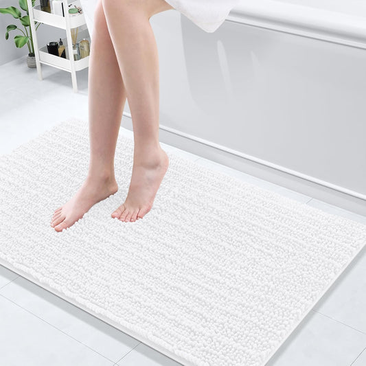 Arotive Luxury Chenille Bathroom Rug Mat, Extra Soft Thick Absorbent Shaggy Bath Rugs, Non-Slip Machine Wash Dry, Plush Bath Mats for Bathroom, Shower and Tub, 44x24, White