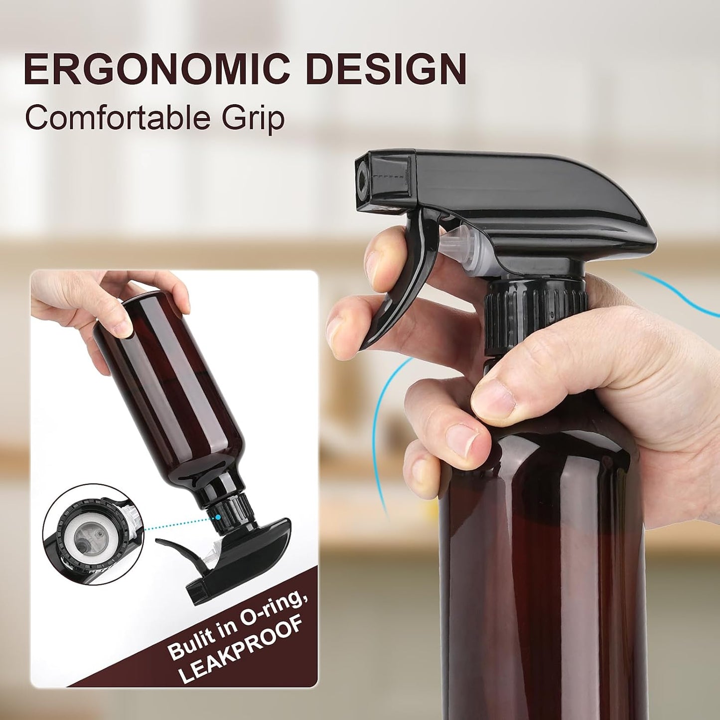 Spray Bottles Plastic Spray Bottle for Hair Mist/Stream Heavy Duty Empty Spray Bottles for Cleaning Solutions, Plants, Cooking (12oz-Brown+nozzle)