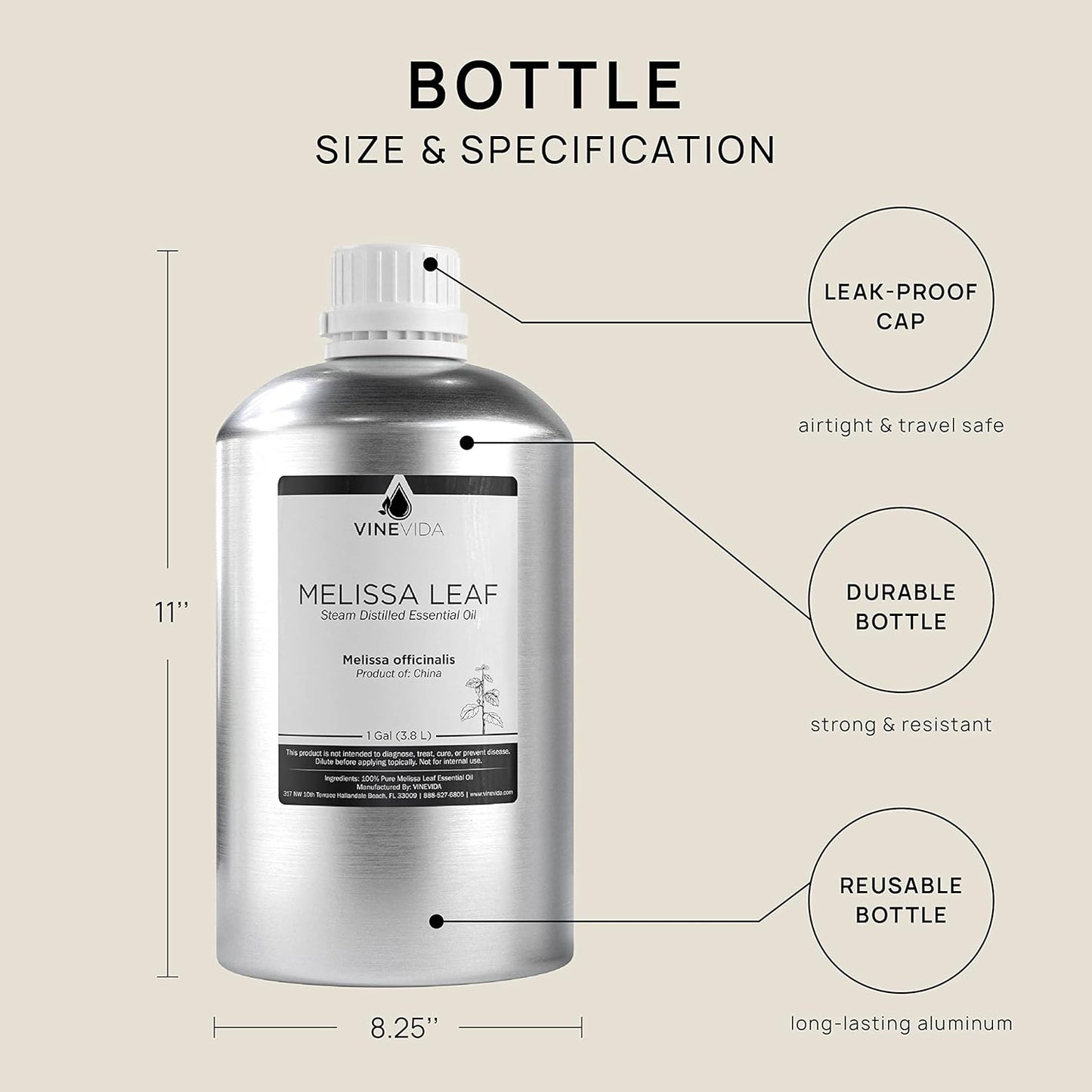 VINEVIDA Melissa Essential Oil - Gallon - Undiluted - Bulk, Safe for Skin, DIY Candle Scents - 8 lbs