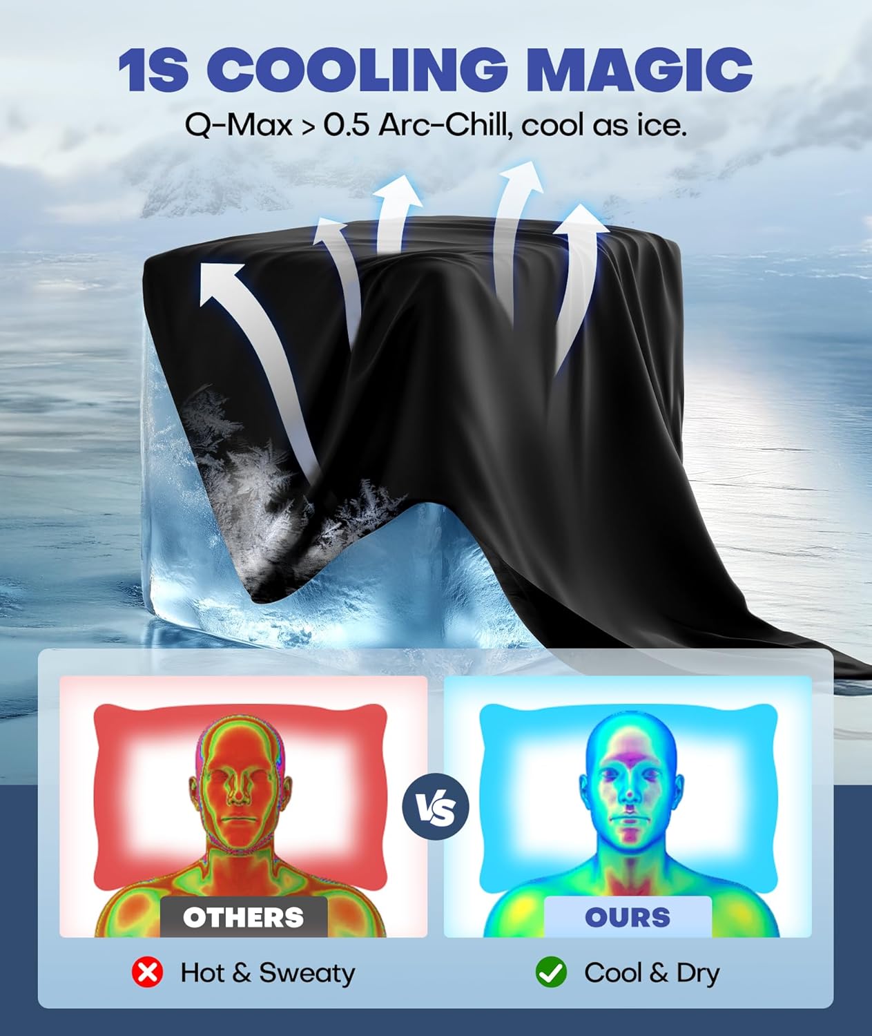 Ice Cooling Pillowcase for Hot Sleepers, Instantly Cool, Stays Cold All Night, Softer Than Silk Pillow Cases, Pillow Covers with Invisible Zipper, Gift for Men & Women - Standard Size, Black (1 Pack)