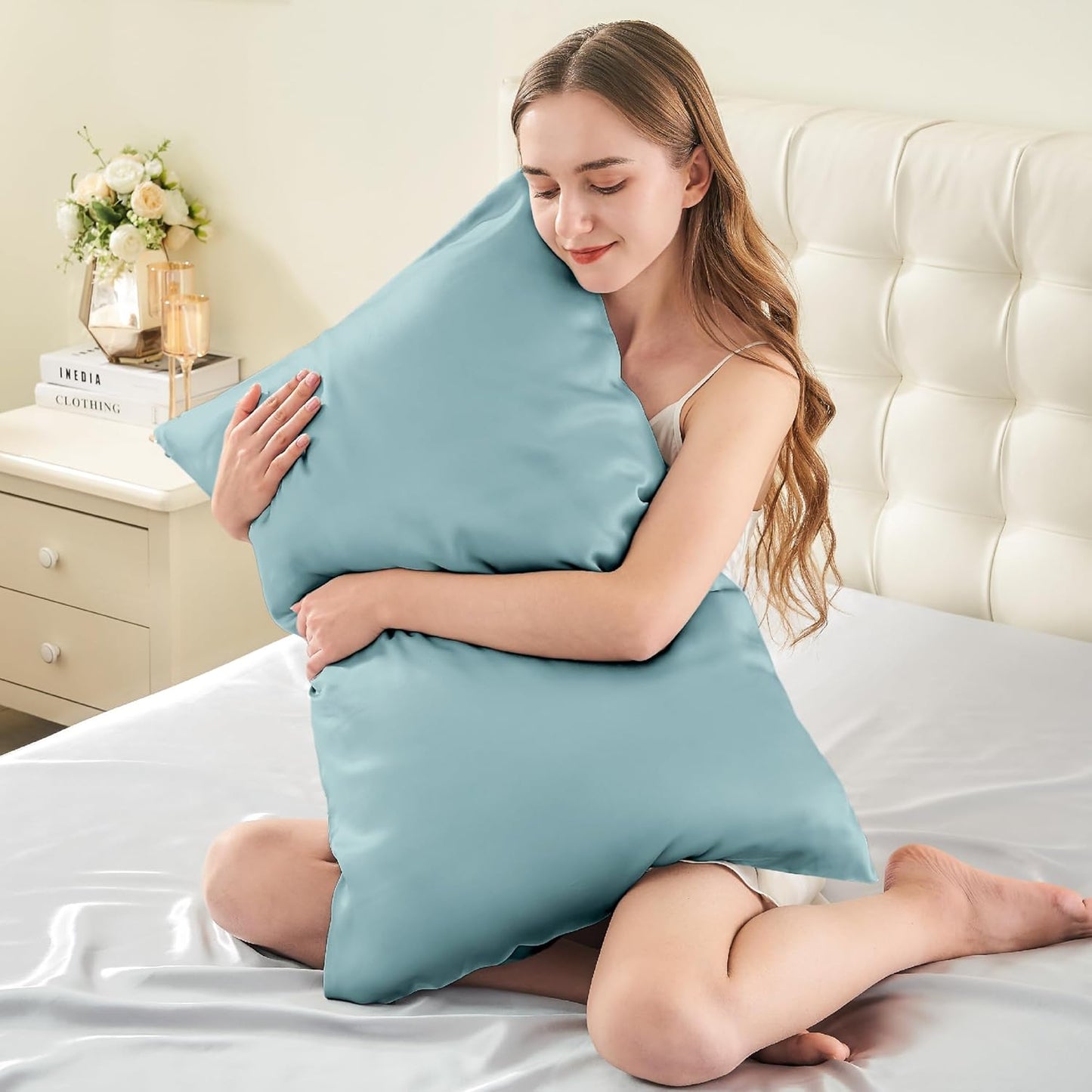 INFIIXSO Mulberry Silk Pillowcase for Hair and Skin, Silk Pillow Cases Queen Size with Hidden Zipper 20x30 Inches, Super Smooth and Soft Cooling Pillow Cases for Hot Sleepers(Haze Blue, 1 Pack)