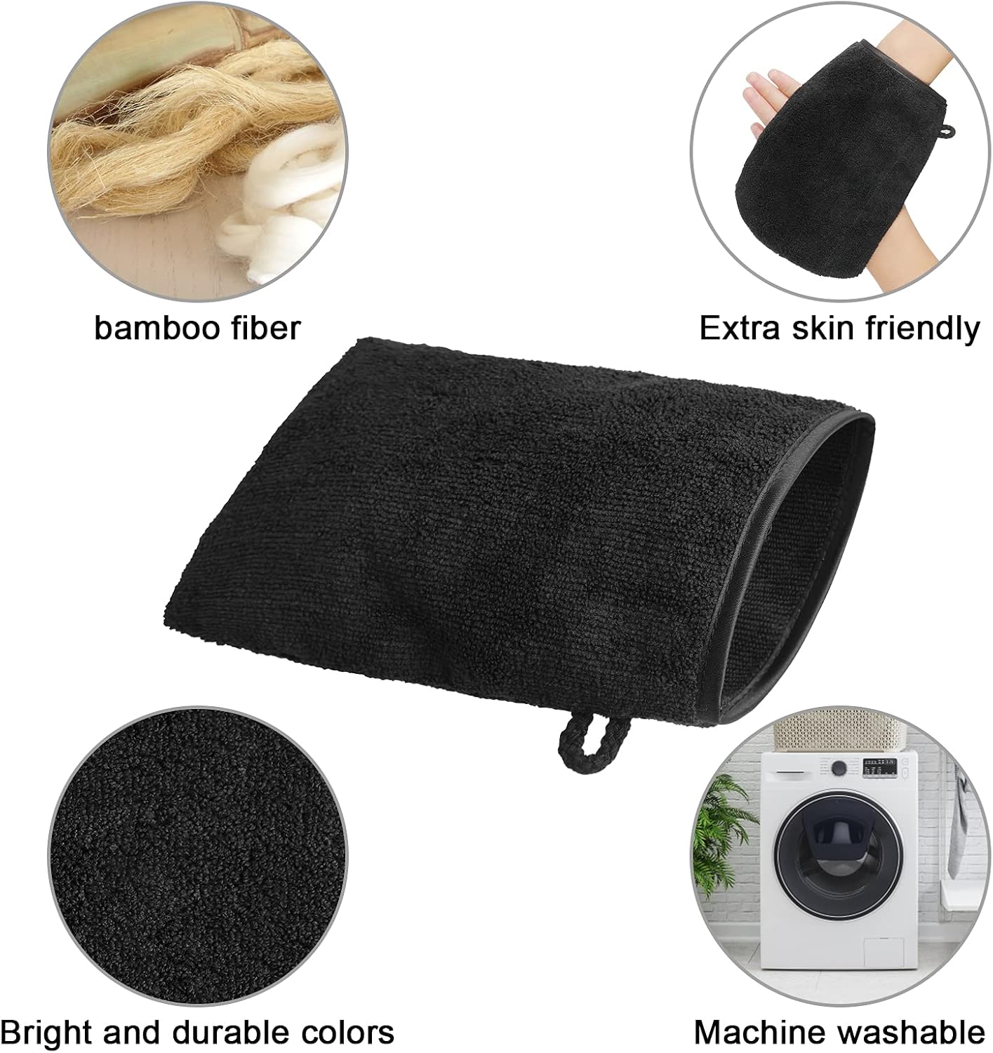 PHOGARY 10 Pack Microfiber Body Wash Mitts, Soft Face Mitten, Bath Spa Cloth, Reusable Makeup Remover Mitt Gloves, European Style Wash Cloth,6×8inch, Black and Grey