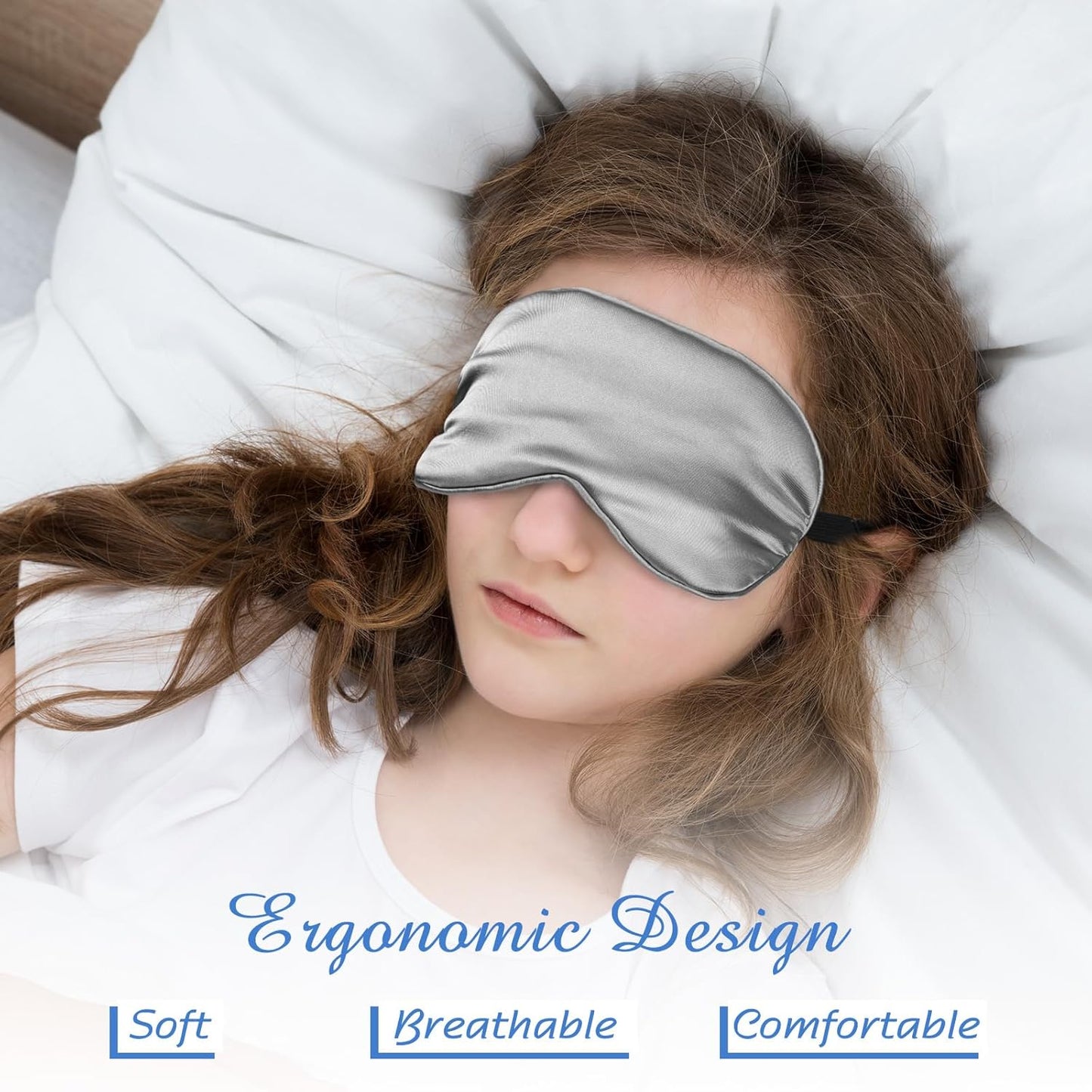 BBTO 4 Pcs Silk Sleep Eye Masks Smooth Soft Satin Eye Covers with Adjustable Strap Blindfold for Sleeping Blocking Out Lights Travel Relaxation (Black, Grey, Dark Green, Pink)