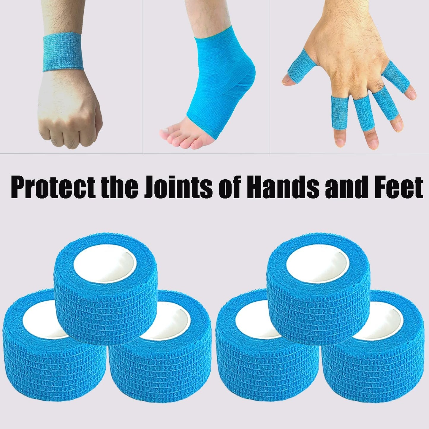 Hysiwen 6 Pack 1" x 5 Yards Self Adhesive Bandage Breathable Cohesive Wrap Self Adherent Vet Tape Self Stick Bandage Wrap for Sports, Athletic, Wrist, Ankle(Blue)