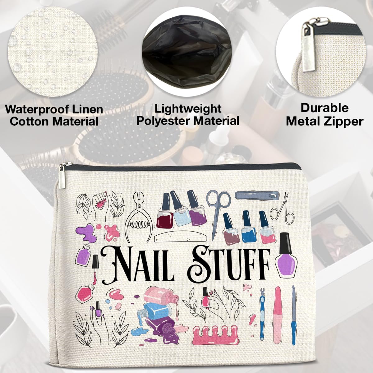 Nail Tech Makeup Bag Gifts for Women Nail Technician Artist Manicurist Cosmetic Bag Zipper Makeup Pouch