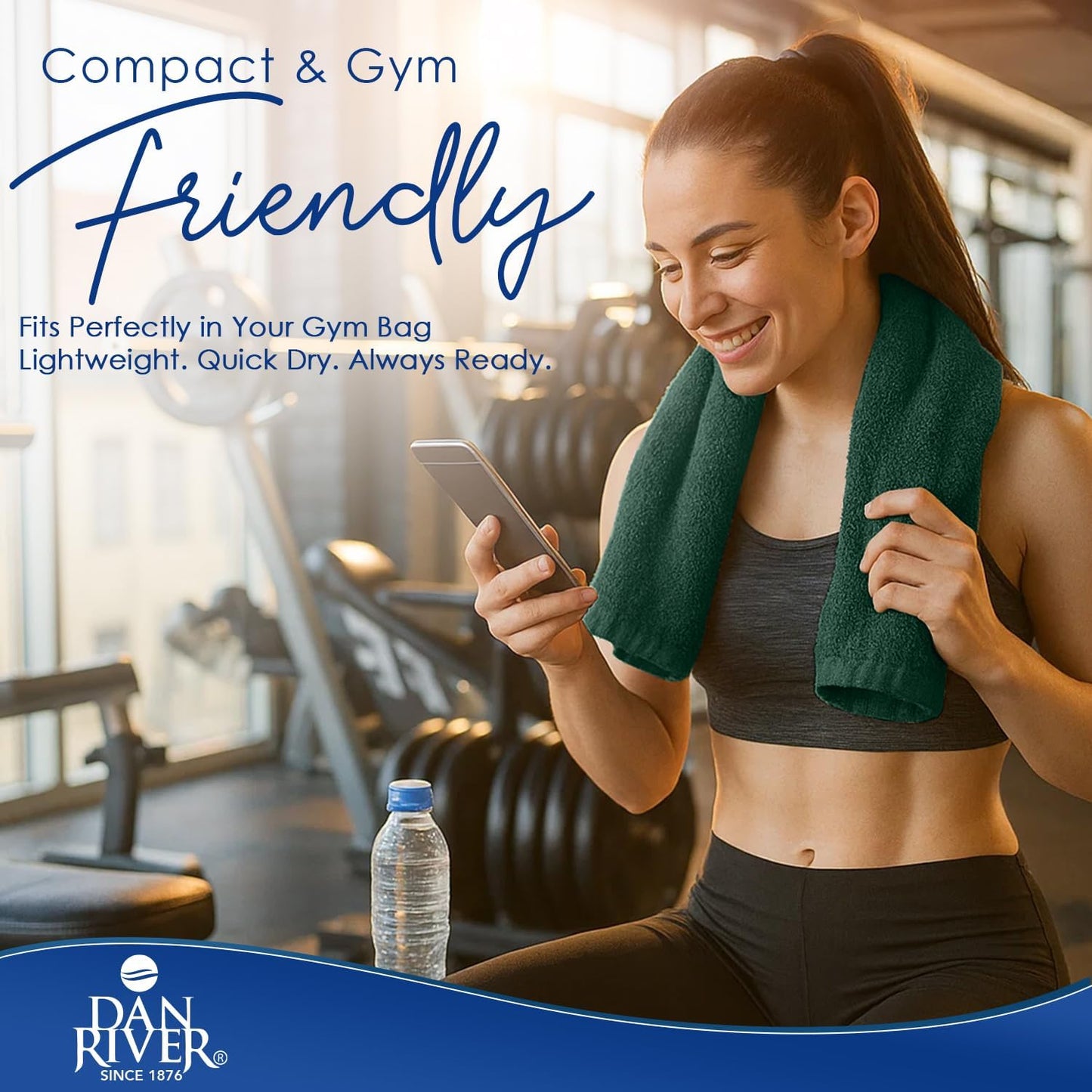 DAN RIVER 6-Pack Premium Hand Towels (16x28 Inches) - 100% Cotton, Ultra Soft, Lightweight, Highly Absorbent Towels for Bathroom, Spa, Gym, Salon, Hotel, and Travel - 550 GSM, Hunter Green