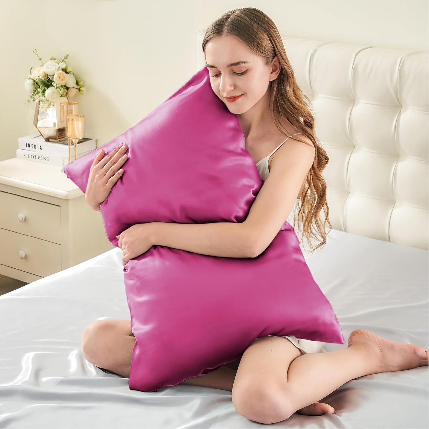 INFIIXSO Silk Pillow Cases 2 Pack Standard Size, Ultra Smooth & Soft Mulberry Silk Pillow Case for Hair and Skin, Breathable Cooling Silk Pillowcase with Hidden Zipper (Hot Pink, 20x26 Inches)