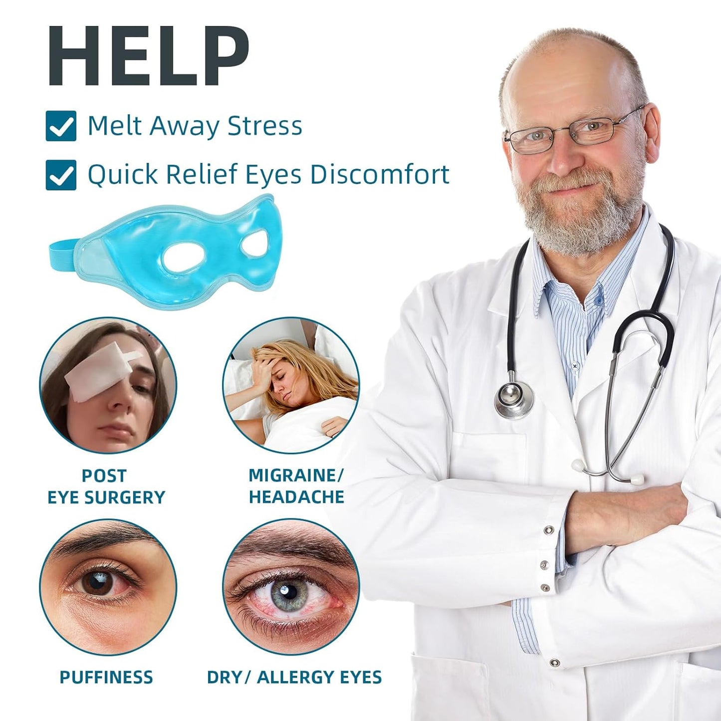 2 Pack Cooling Eye Mask for Puffy Eyes,Reusable Gel Cold Compress Pack for Puffy Eyes & Dark Circles, After Eyes Surgery, Migraine Relief, Headaches