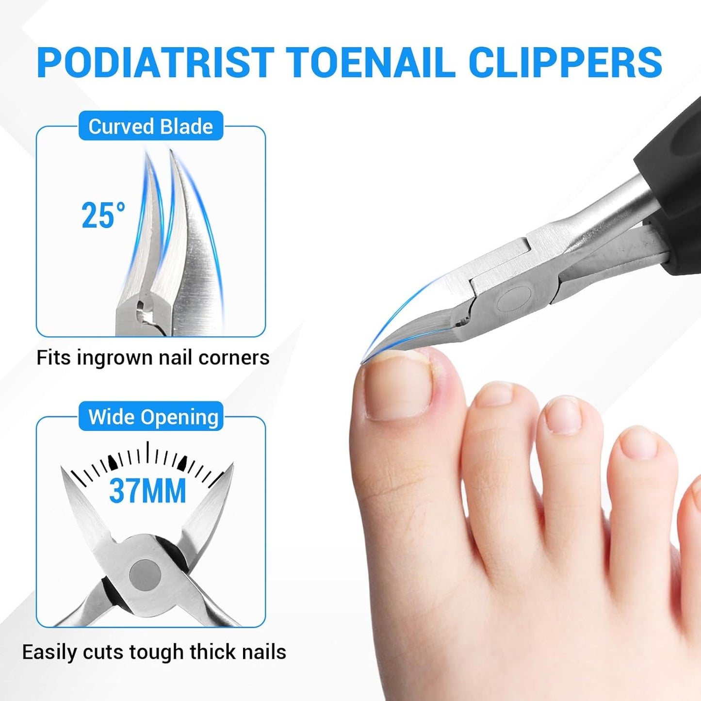 2025 Toenail Clippers for Seniors Thick Toenails, Angled Head Large Toe Nail Clippers for Thick Nails for Men, Heavy Duty Ingrown Toenail Clippers with Wide Jaw, Slanted Nail clippers with Long Handle