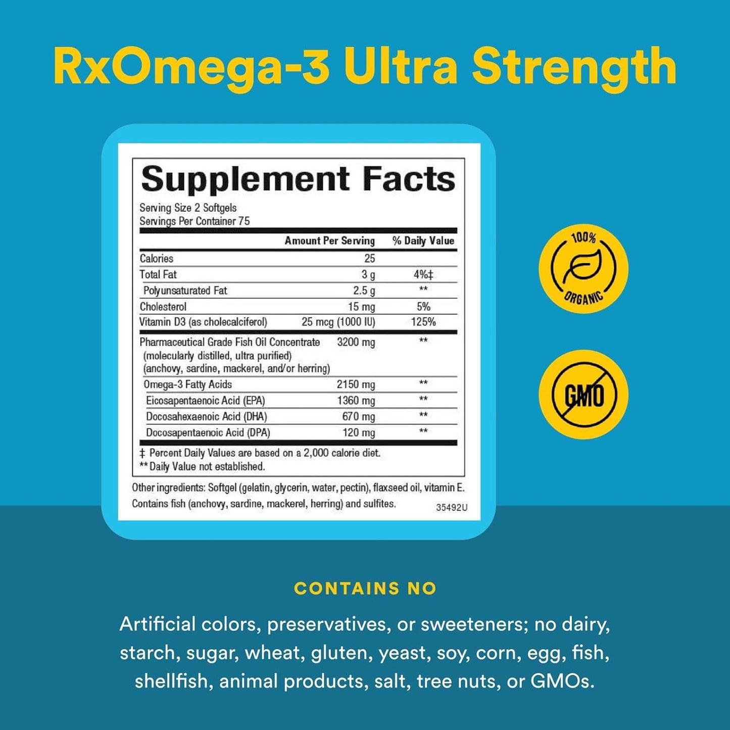 Natural Factors RxOmega-3 Ultra Strength Fish Oil with Vitamin D3, High Potency Formula, 2,150 mg, No Fishy Aftertaste, 150 Softgels