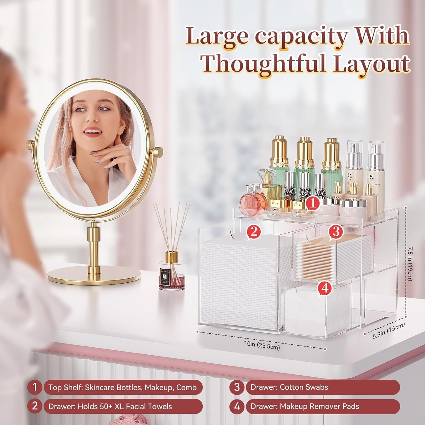 Youdepot Acrylic Face Towel Holder – Disposable Face Towel Holder with Drawers – Clear Skin Club Box for Vanity & Bathroom Storage