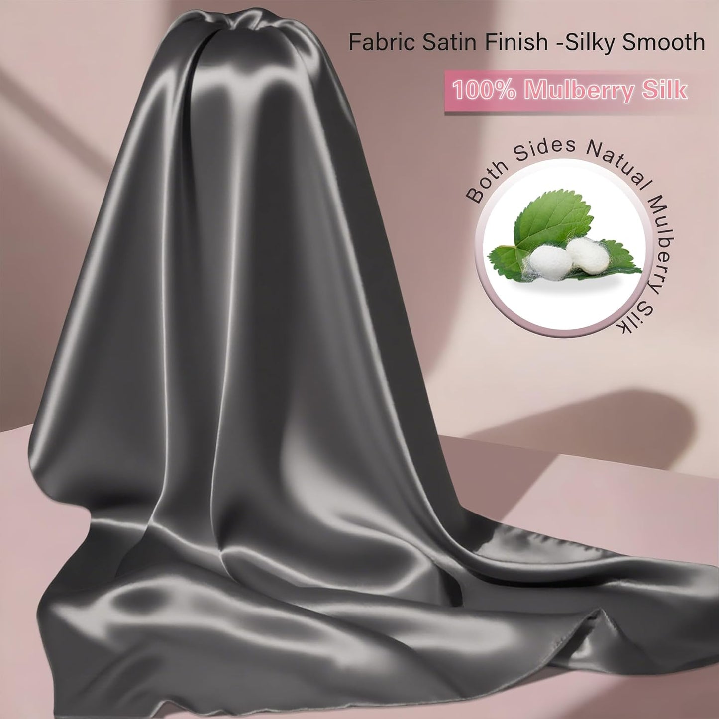 Mulberry Silk Pillow Cases 2 Pack Standard Size with Zipper, Ultra Smooth Soft Breathable Cooling Pillow Cases for Hot Sleepers, Silk Satin Pillowcase for Hair and Skin Set of 2, Gifts for Women