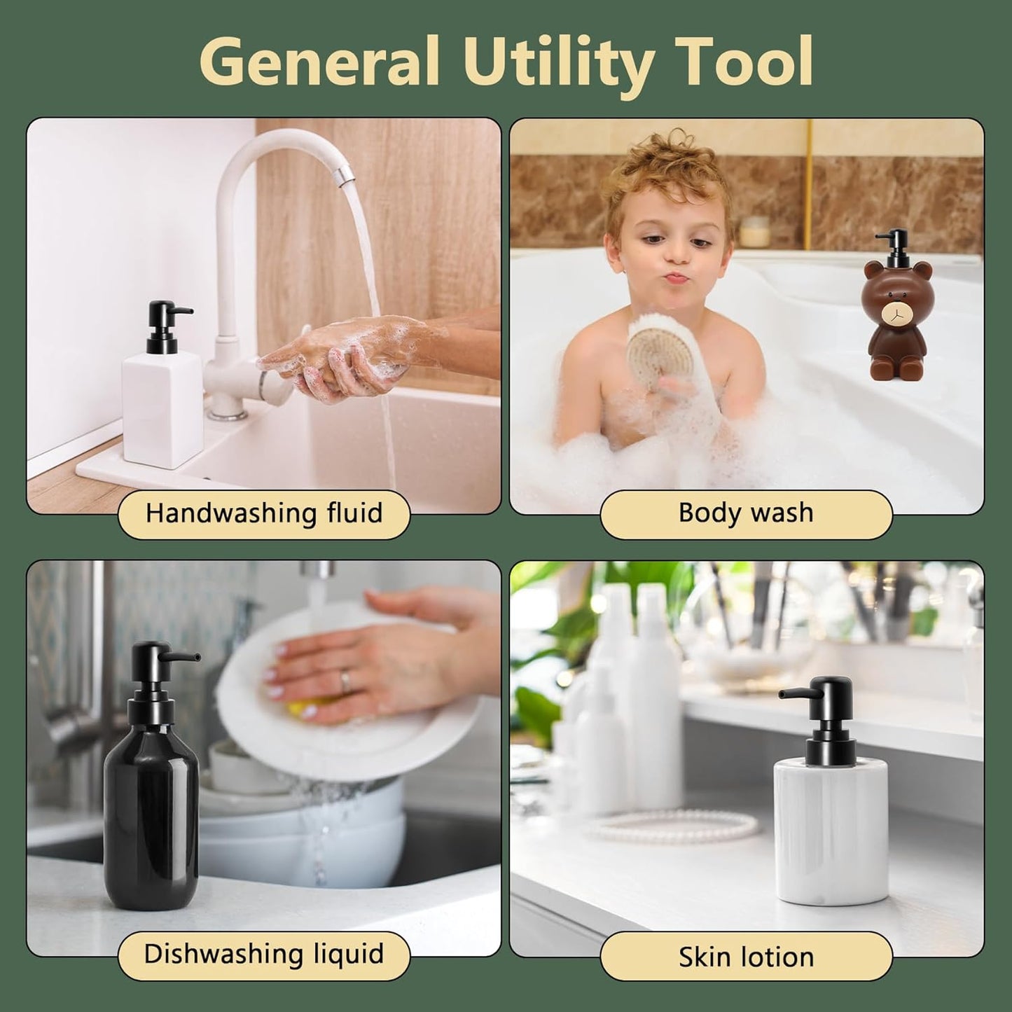 6Pcs Soap Dispenser Pump Head Replacement Set,Reusable Hand Soap Dispenser Top for Bathroom,Kithen Worktop Bottles, Standard Diameter 28/400 Neck Size (6, Black)