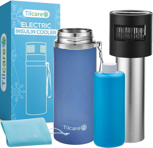 Electric Insulin Cooler Travel Case with USB Charger & Bio Gel by Tilcare - Unlimited Hours, Reusable Pen Freezer Bottle - Large Capacity TSA Approved - Holds up to 6 Diabetic Pens and Medical Vials