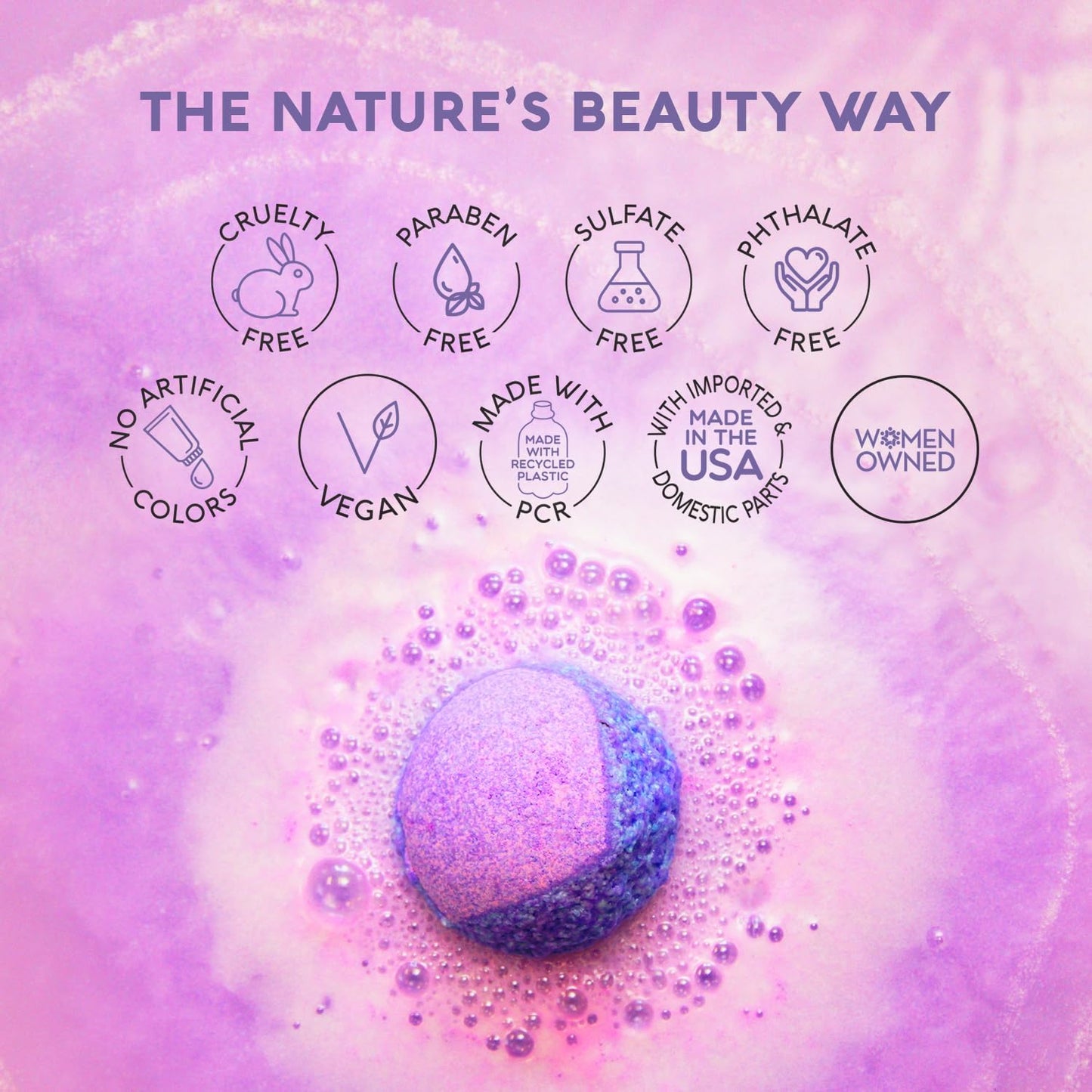 Nature's Beauty Lavender & Rosemary Bath Bomb Multi-Pack - Luxury Fizzy Spa Bath Bomb to Help Calm, Soothe + Revive Dull and Dry Skin Made with Coconut Oil & Witch Hazel, 5.5 oz (4 Pack)