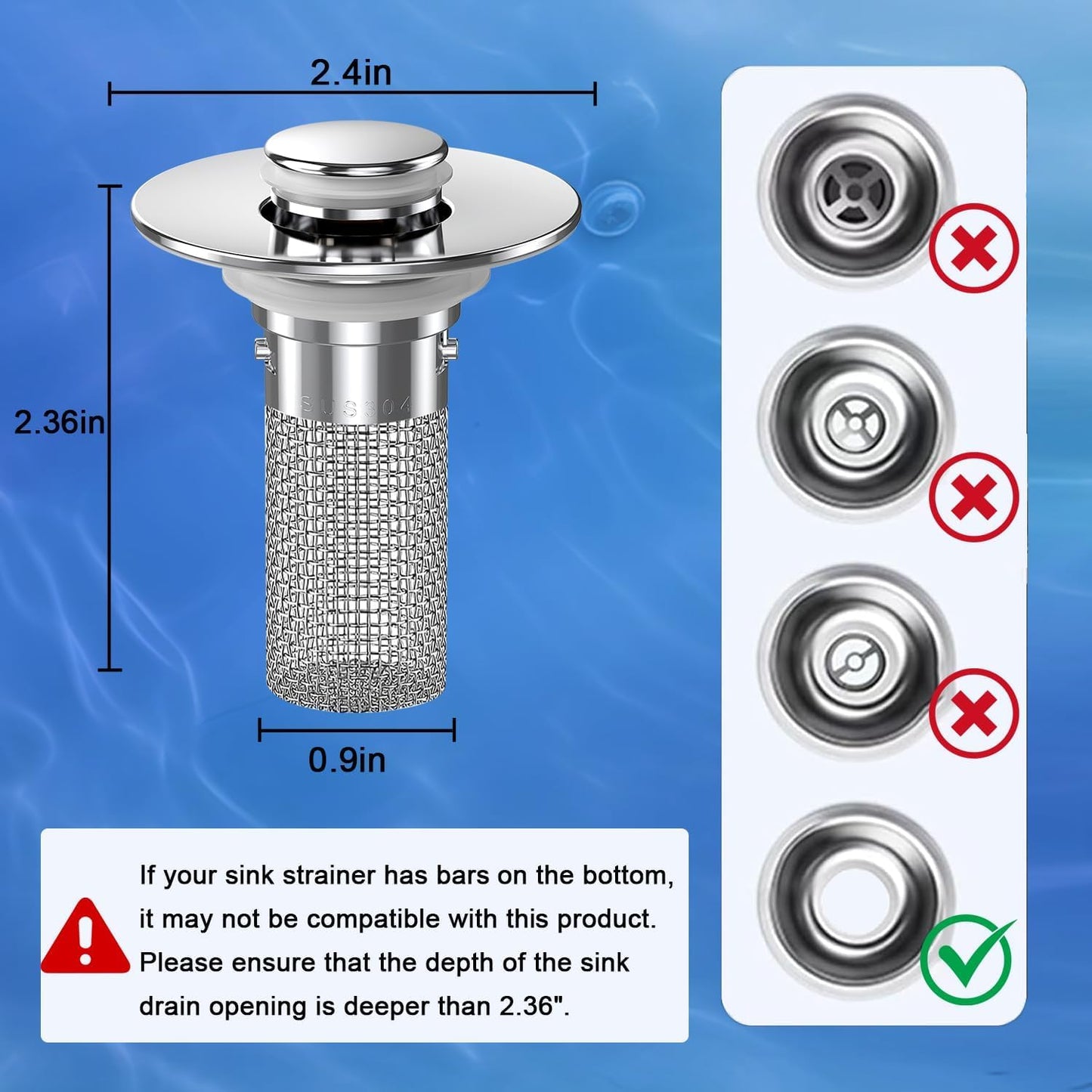 Sink Stopper Hair Catcher, Pop-up Sink Drain Strainer with Removable Stainless Steel Strainer Basket Hair Catcher, Bathroom Sink Strainer for Bathroom Sink Stopper Replacement (Updated 2PCS)