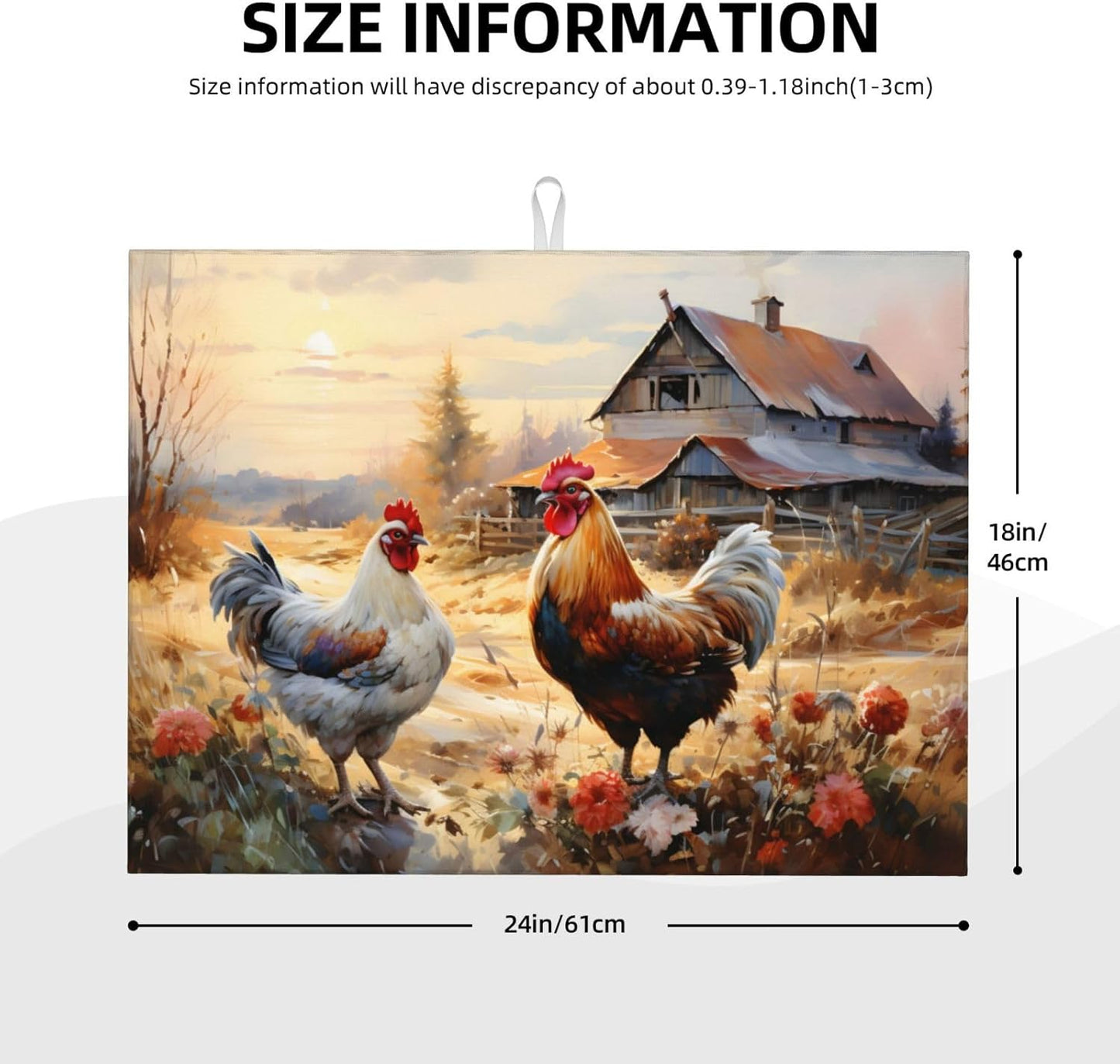 Farm Chicken Dish Drying Mat for Kitchen Counter Absorbent Dish Drying Pad Microfiber Countertop Protector Mat Reusable Dish Drainer Rack Mats Kitchen Accessories 18x24Inch