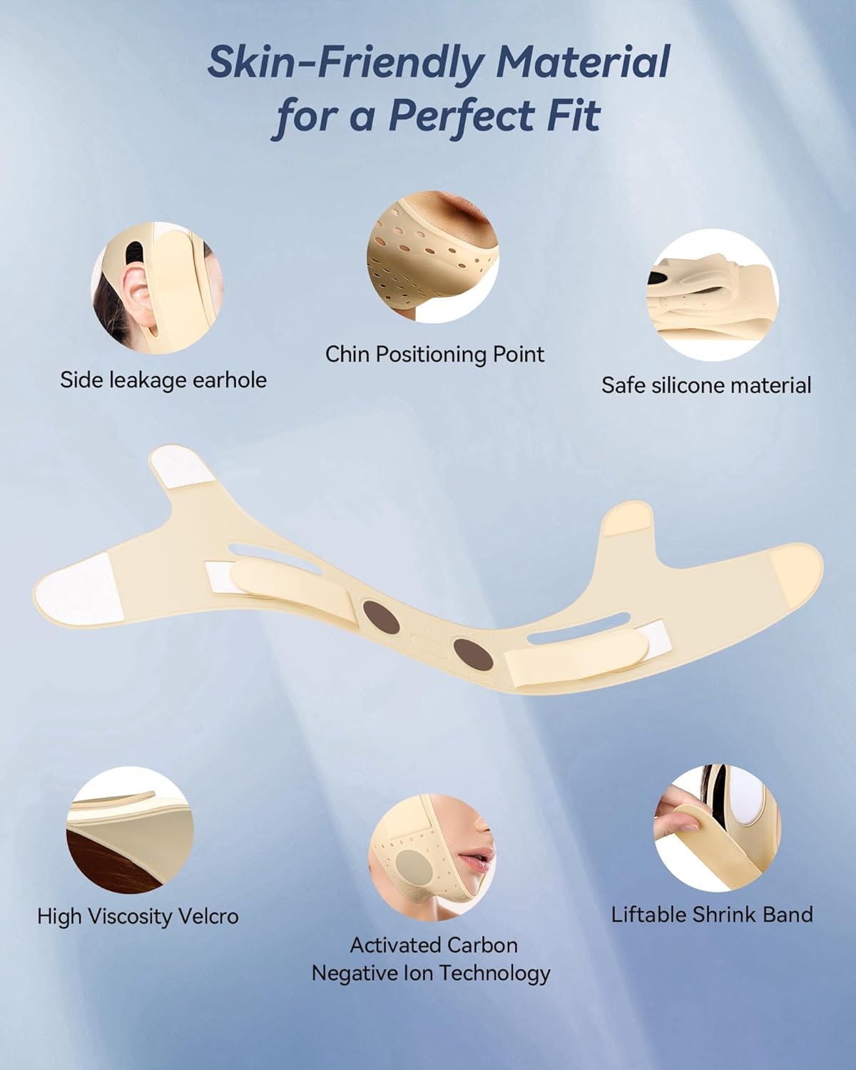 Reusable V Line Silicone Face Strap, Soft Silicone Chin Strap for Women 23-27 Inches (Nude)