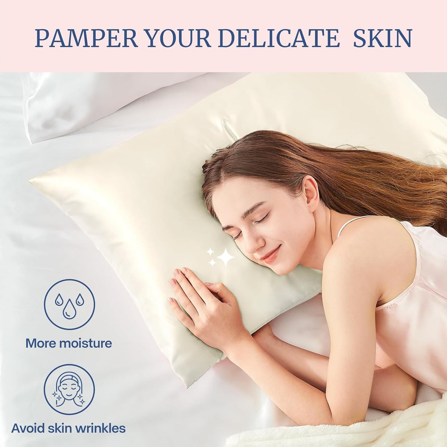 BEDELITE Satin Pillowcase for Hair and Skin, Super Soft and Cooling Similar to Silk Pillow Cases 2 Pack with Envelope Closure, Gift for Women Men(20"x30" Queen Size, Beige)