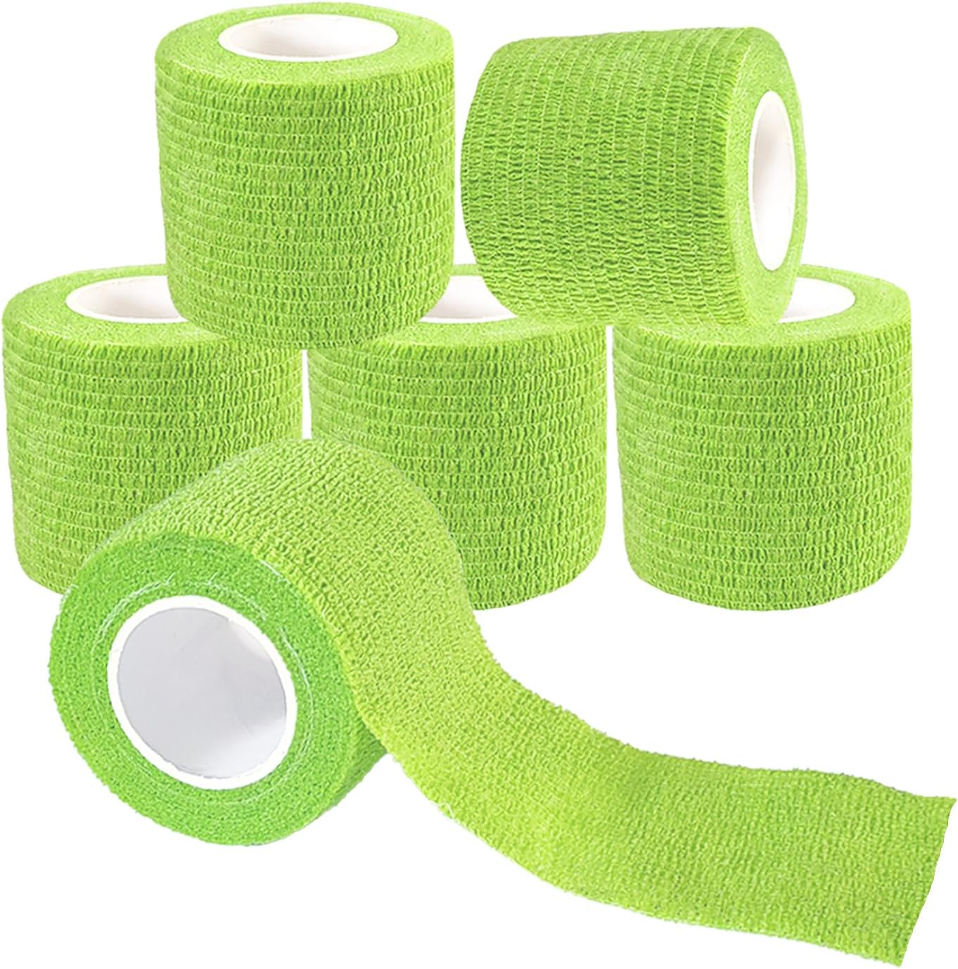 Hysiwen 6 Pack 2" x 5 Yards Self Adhesive Bandage Breathable Cohesive Wrap Self Adherent Vet Tape Self Stick Bandage Wrap for Sports, Athletic, Wrist, Ankle(Green)