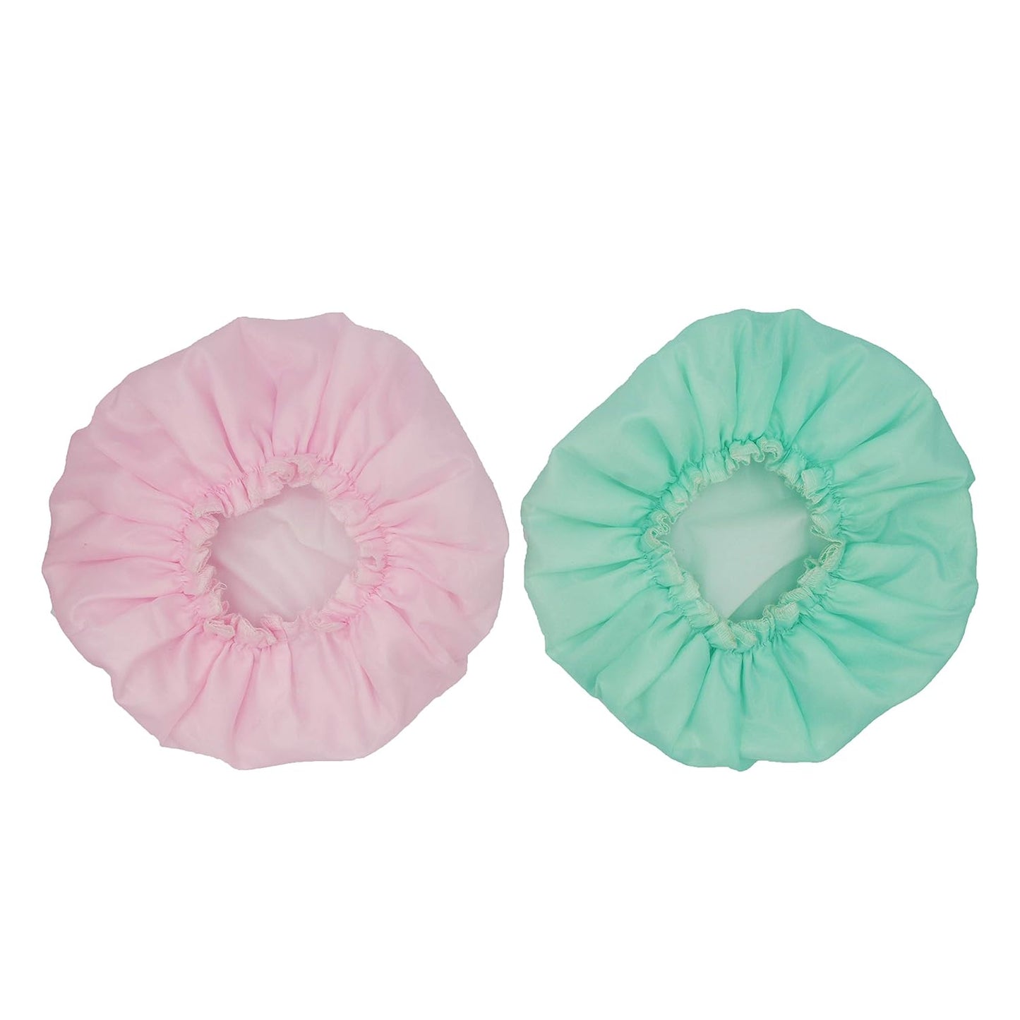 (2 Pack) Creamy Fashion Style Hair Cap Extra Large Double Layer Lined Waterproof Durable Eco-Friendly Shower Cap with Tight Elastic-Fashionista Collection Bath Cap (Solid Pattern)