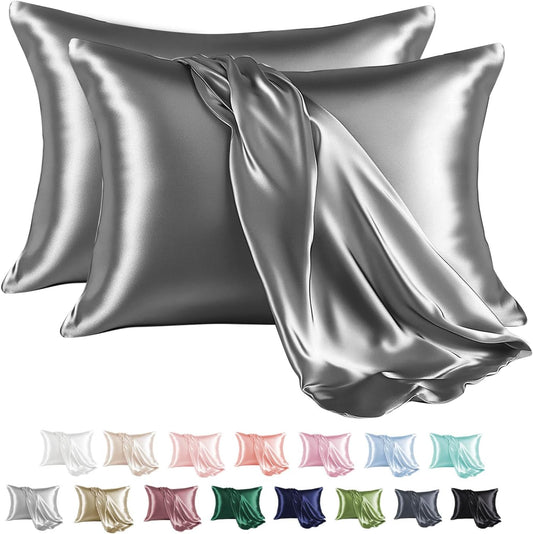 MR&HM Satin Pillowcase for Hair and Skin, Silk Satin Pillowcase 2 Pack, King Size Pillow Cases Set of 2, Silky Pillow Cover with Envelope Closure (20x36, Dark Grey)