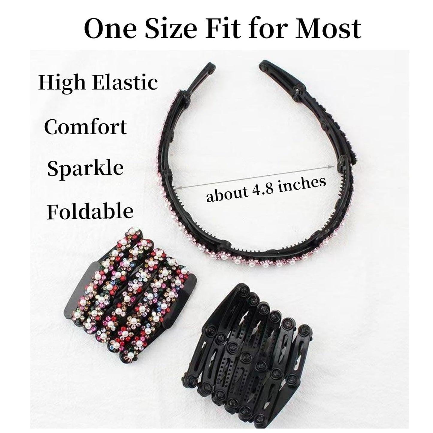 Sparkle Headbands with Foldable Design Glitter Rhinestone Flower Headband Non Slip Hairband with Teeth Bling Hair Hoop Hair Accessories for Women Girls with 6PCS