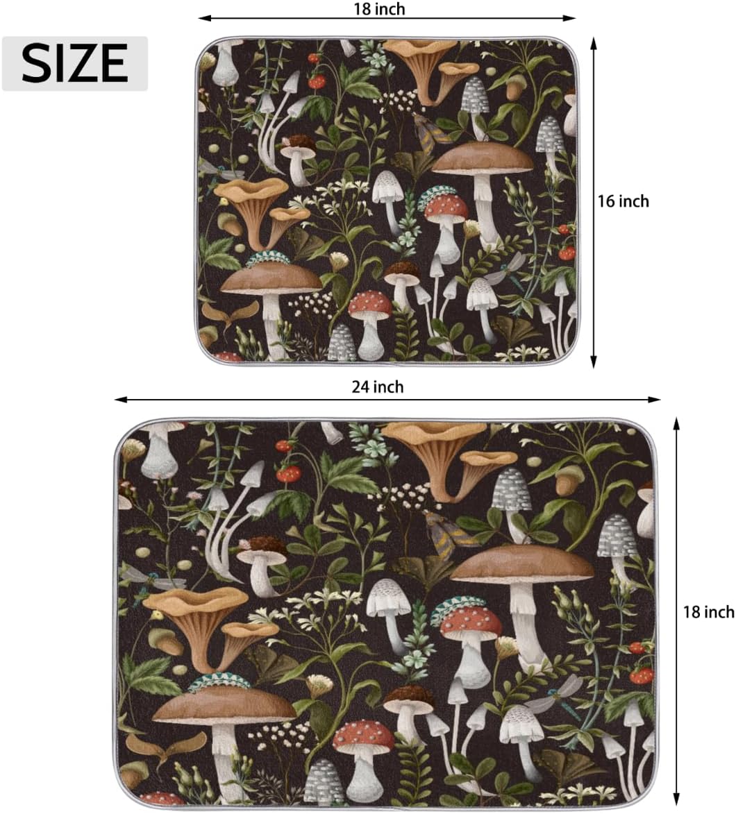 Hexteria Mushroom Dish Drying Mat For Kitchen Counter 18 X 24 Inch, Microfiber Absorbent Dish Drainer Mat for Countertops Protector Pad