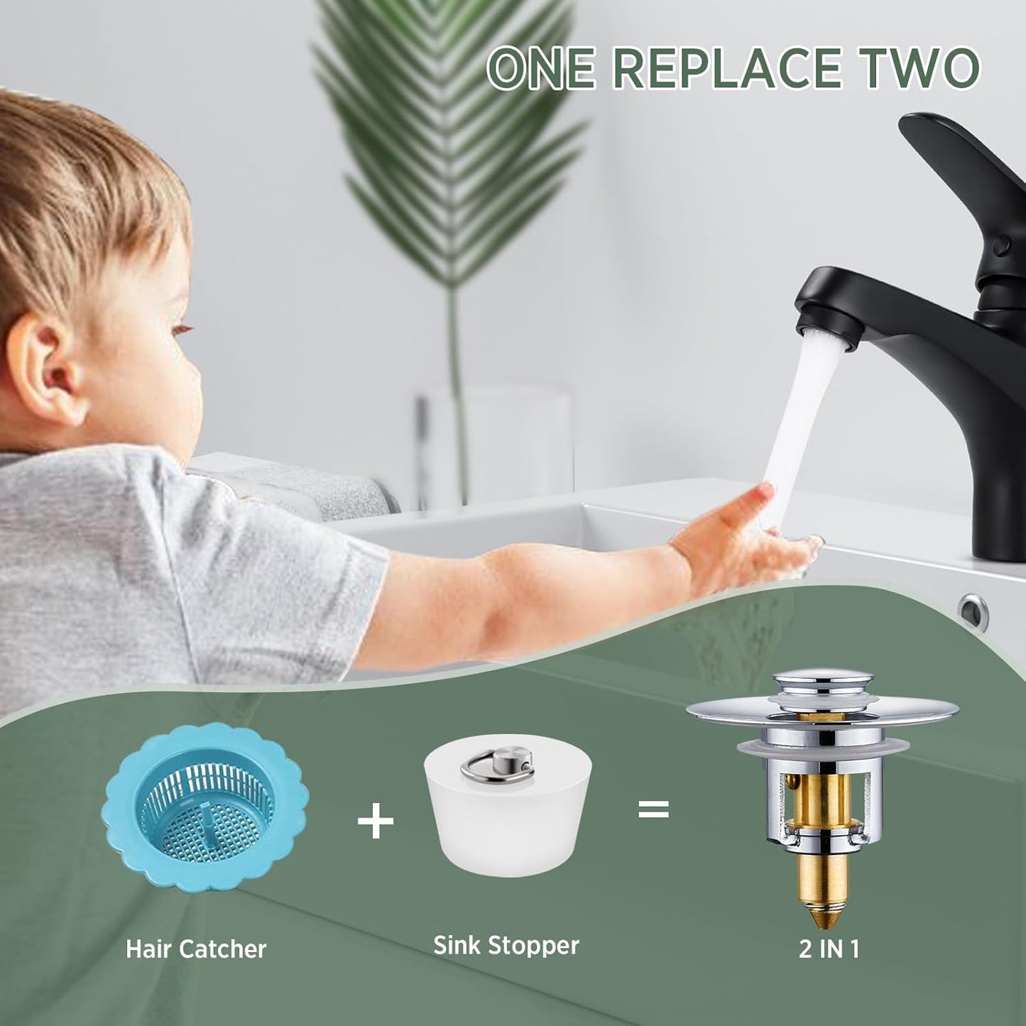 Universal Bathroom Sink Stopper - 2 Pack Chrome Silver Pop Up Drain Stopper for 1.06"-1.65" Basin Drain Holes,Anti Clogging Bathroom Sink Drain Strainers with Hair Catcher