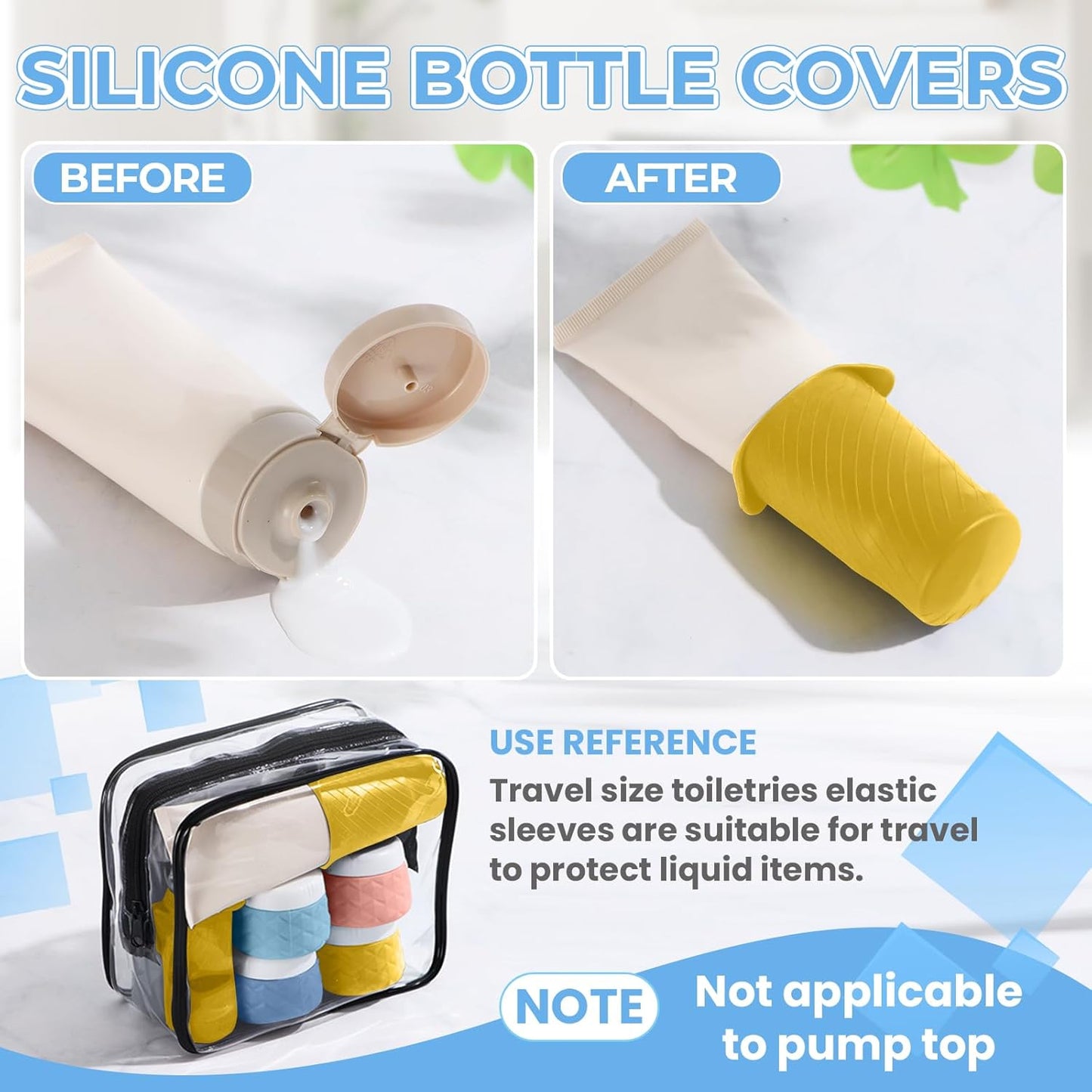 16Pack Travel Bottles for Toiletries, TSA Approved Travel Size Toiletries Containers Set, Silicone Leak Proof Refillable Bottles Elastic Sleeves Creams Jars Accessories Kit W/Clear Bag (Bright)