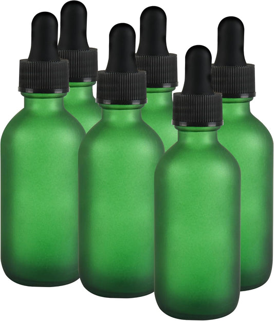 6 Pcs, 2oz Dropper Bottle, Green Glass Eye Dropper Bottle, Tincture Bottles with Dropper, Pretty Finish, Leak-Proof Design, Stronger Suction for All Kinds of Mixed Liquids