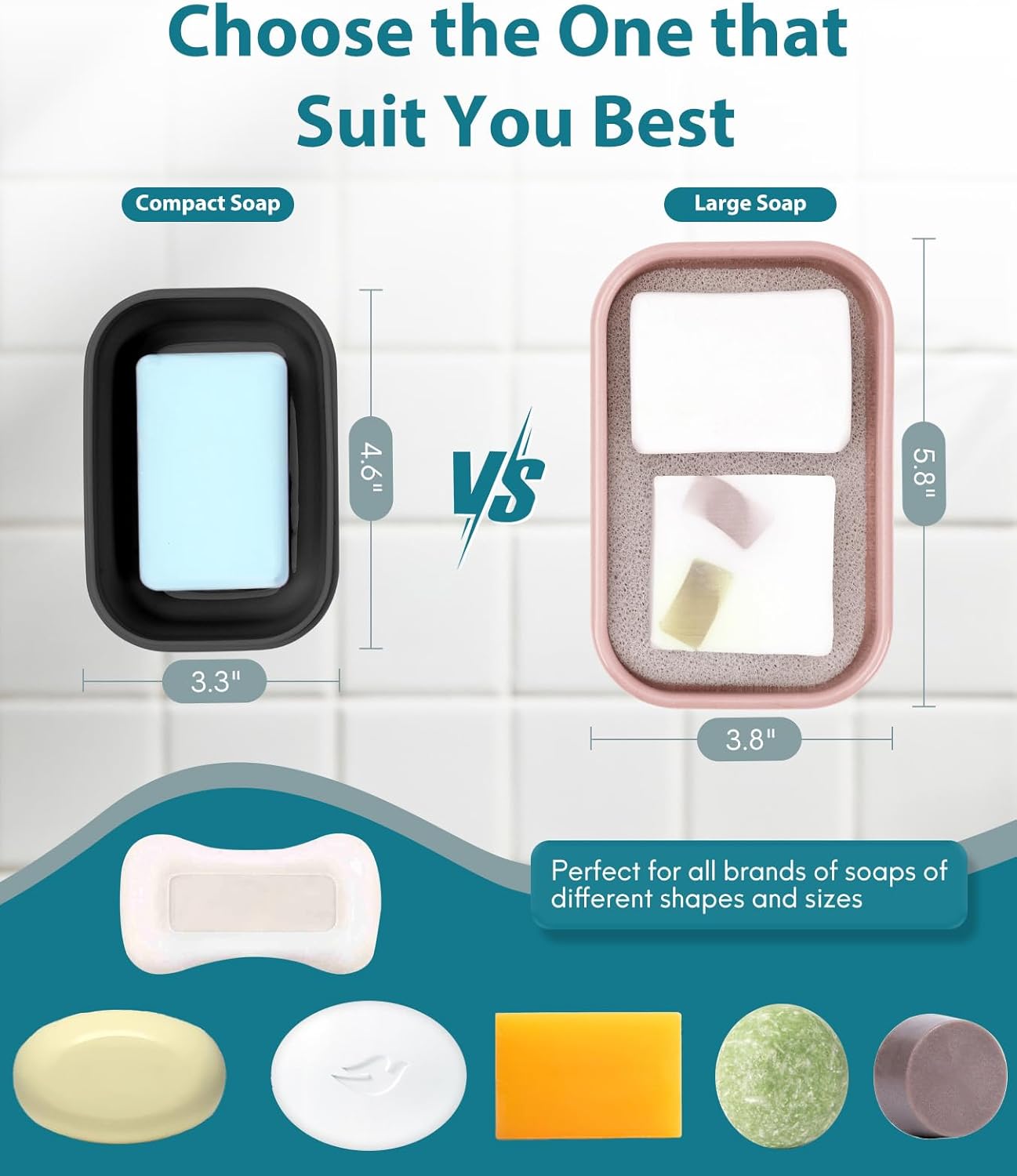 Quatish Solid Shampoo Bar Holder, Large Leakproof Travel Soap Case, Silicone Soap Box with Draining Layer, Enhanced Soap Container, Suitable for Camping, Gym, Bathroom, Outdoor Essentials, Pink