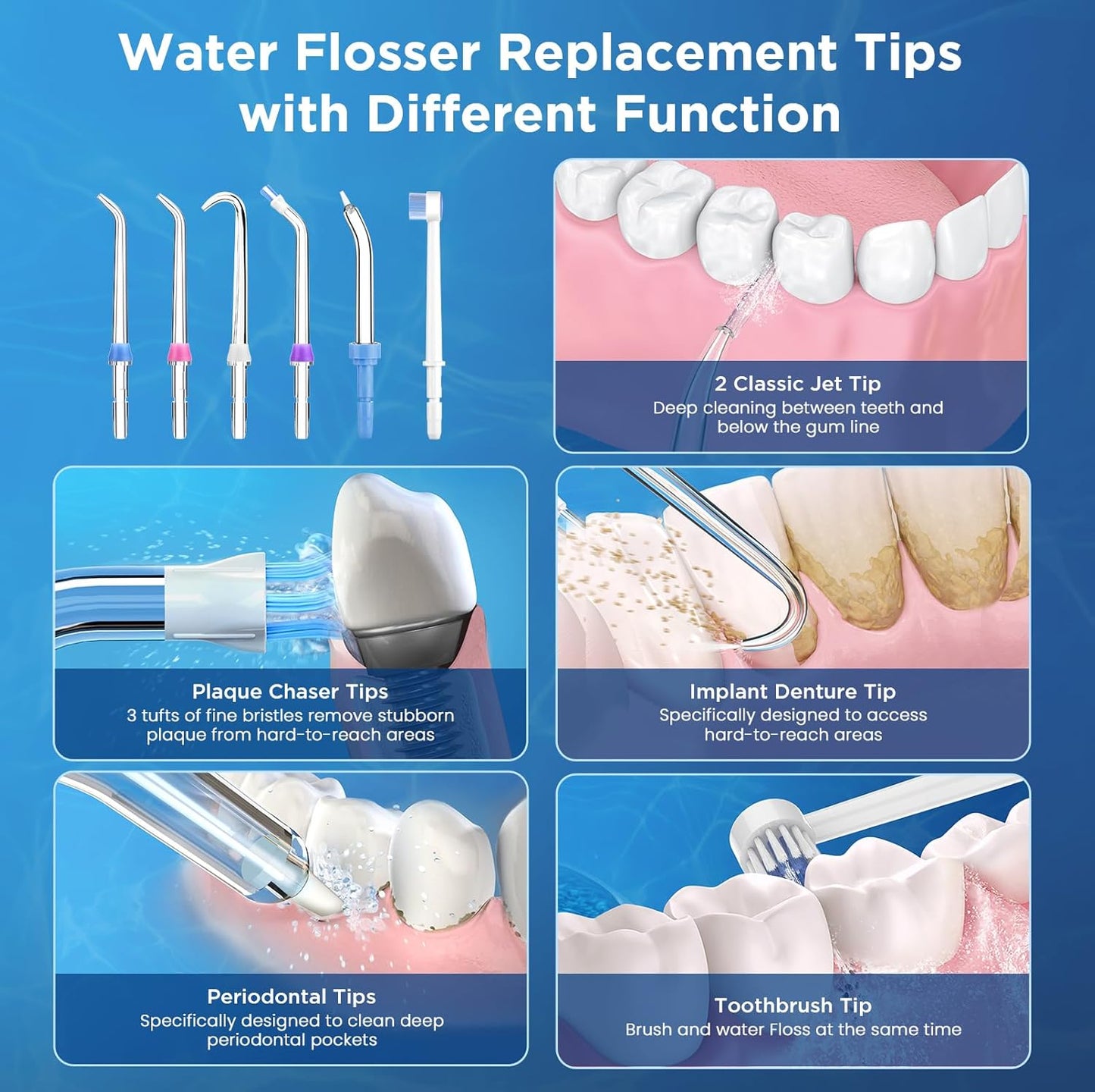 Replacement Tips for Waterpik, Water Flosser Replacement Heads Parts for Waterpik Oral Irrigator (2 Classic Jet Tips & Storage Case Bundle)