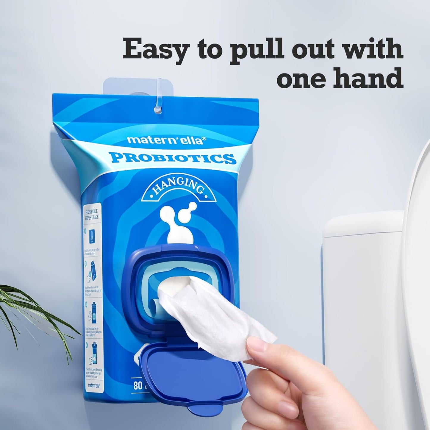 matern'ella Hanging Flushable Wipes Unscented Extra Large Corner-Connected Wet Wipes Adult Plant Based Fibers with Probiotics Alcohol Free Sewer Safe Butt Wipes Travel 3 Packs of 80 Wipes