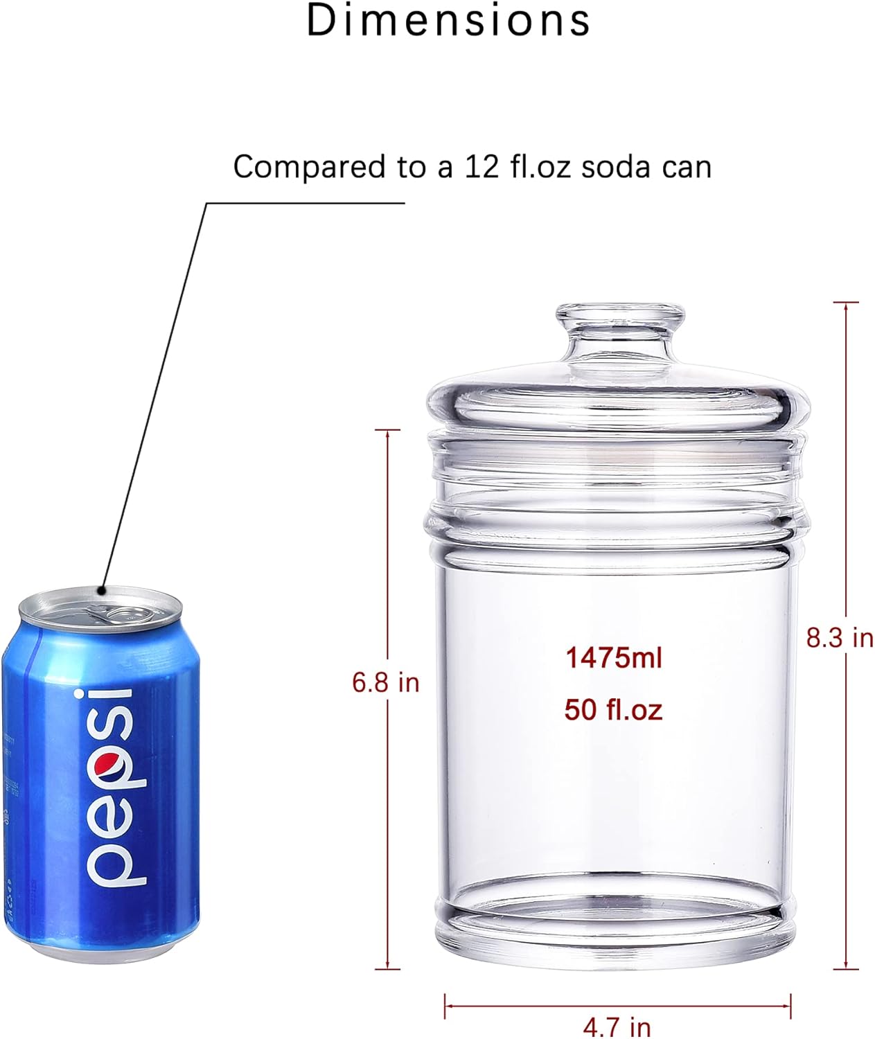 50oz Reinforced Medium Acrylic Storage Jar, Airtight Lid Cookie Jar | Ideal Canisters for Cookies, Dried Fruits, Nuts, Herbs,Cereals,etc