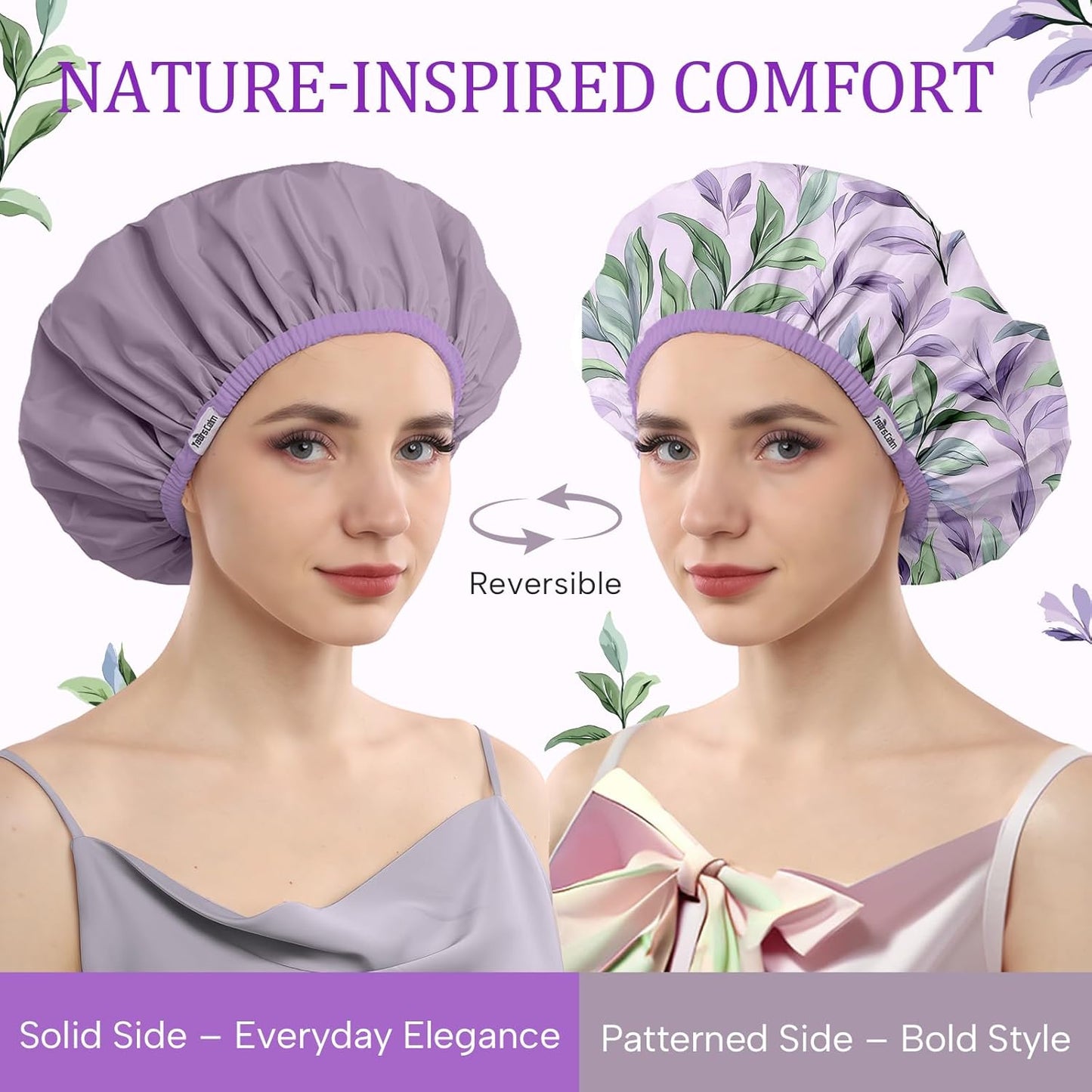 Years calm Shower Caps for Women Reusable Waterproof – Double Layer Elastic Cap with Tropical Botanical Print Shower Cap for Shower, Spa, Travel, Bath & Daily Hair Protection