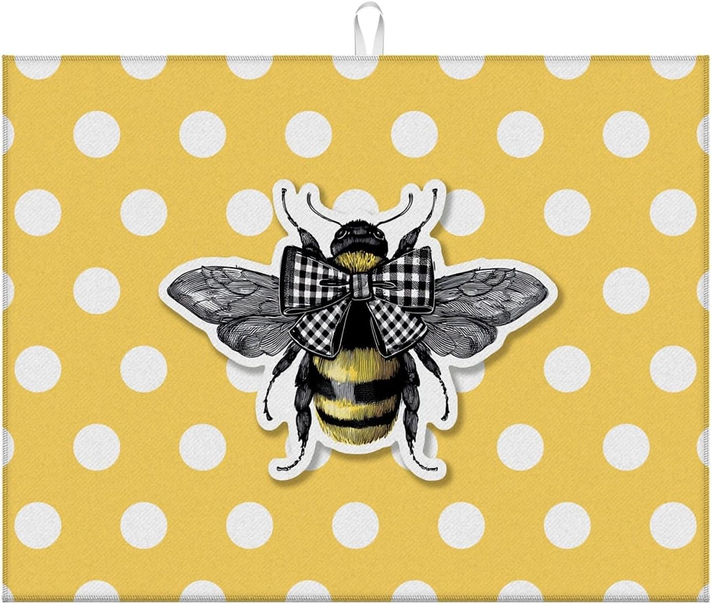 Dish Drying Mat For Kitchen Counter, Yellow Honey Bees Microfiber Absorbent Dish Drainer Rack Pad Reusable Large 18x24in Drying Mat