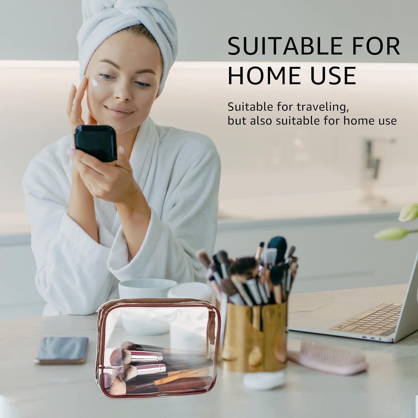 4Pcs Crystal Clear PVC Travel Toiletry Bag Kit for Women Men, Waterproof Vinyl Packing Organizer Storage Bags with Zipper Handle Straps, Cosmetic Pouch Carry on Airport Airline Compliant Bag Handbag