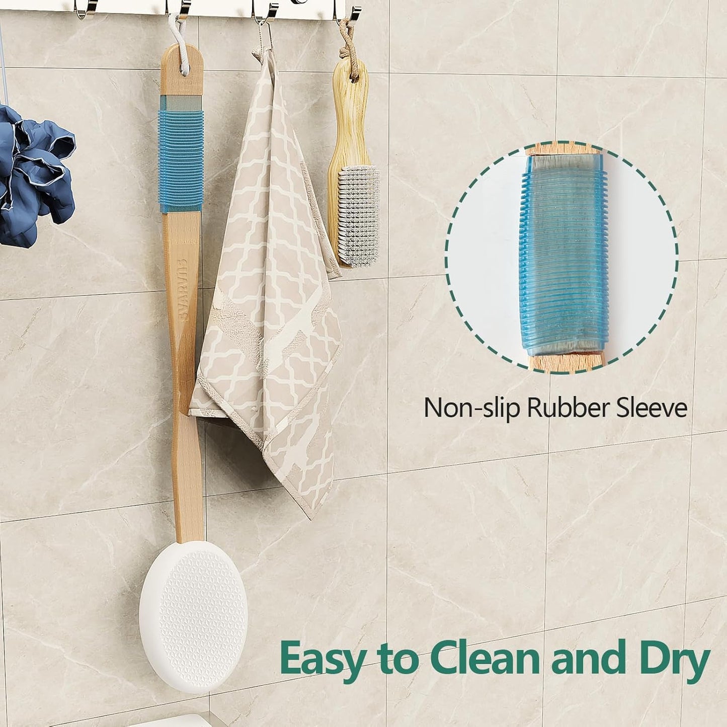 Back Lotion Applicator with 4 Replaceable Pads, Lotion Applicator for Back Self Elderly, Women, Sunscreen Applicator for Cream with 17" Curved Handle Easy to Target Back and Feet, White