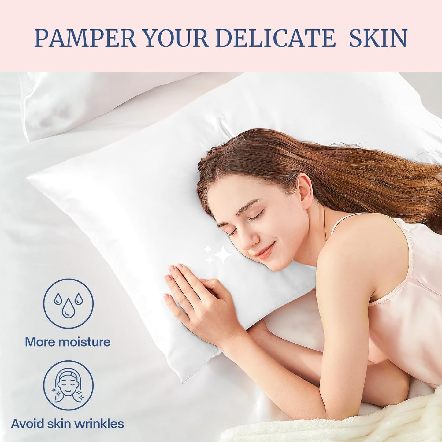 BEDELITE Satin Pillowcase for Hair and Skin, Super Soft and Cooling Similar to Silk Pillow Cases 2 Pack with Envelope Closure, Gift for Women Men(20"x40" King Size, White)