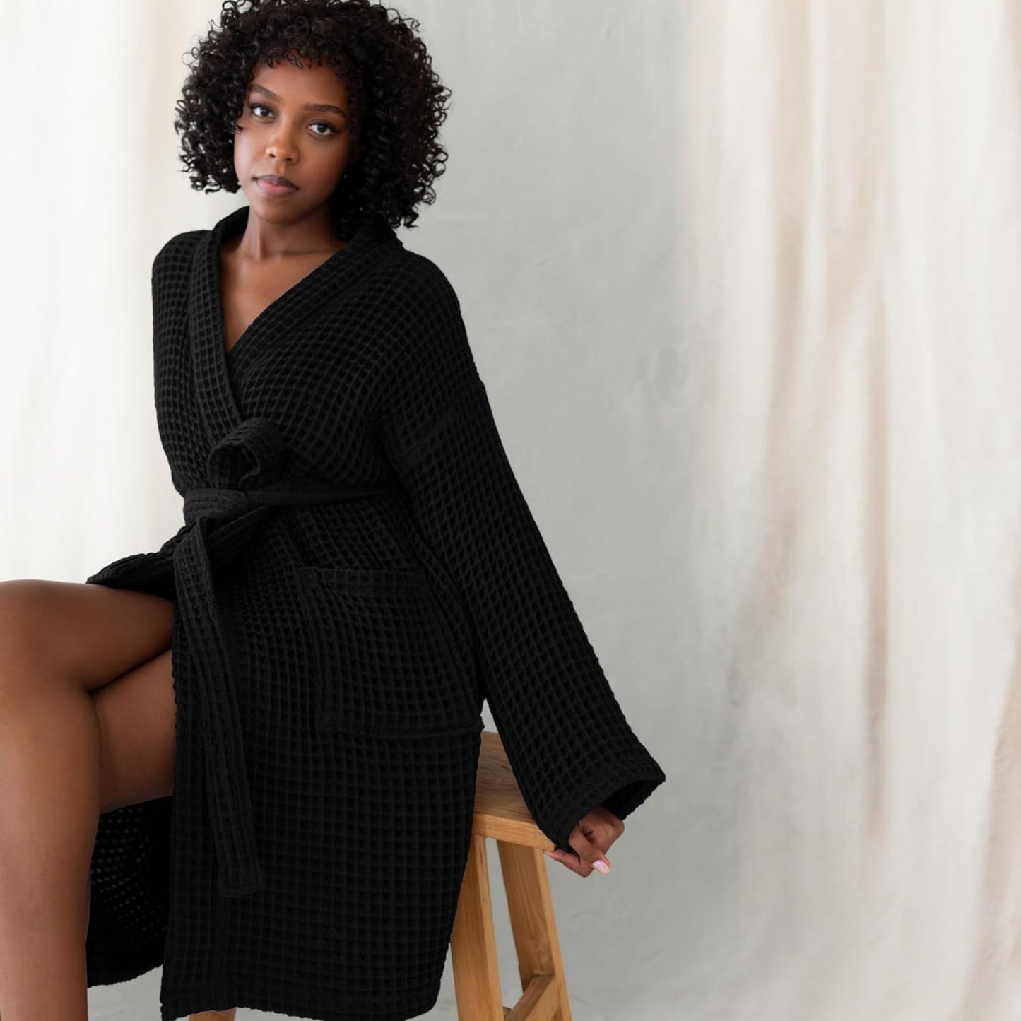 Womens Kimono Waffle Robe - Lightweight 100% Turkish Cotton Housecoat for All-Day Lounging - Bathrobe for Shower