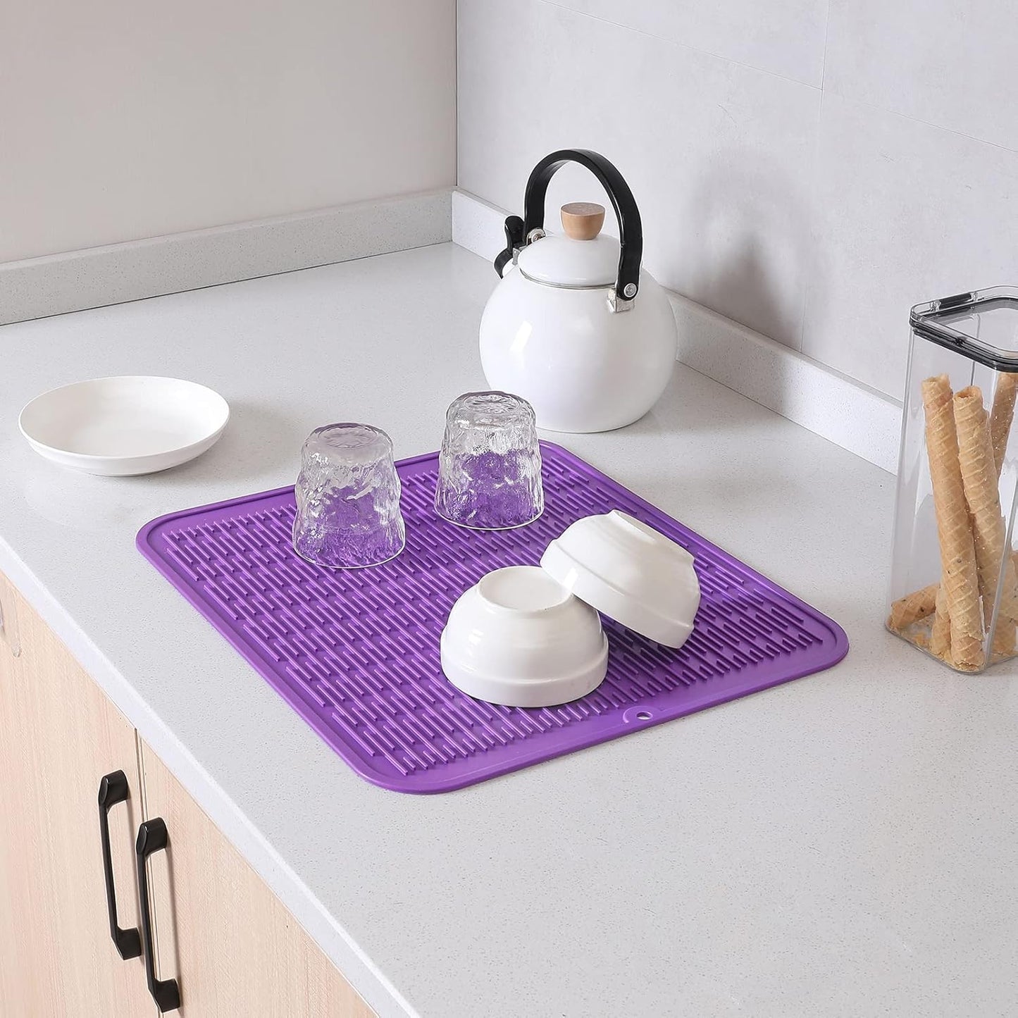 Silicone Dish Drying Mat for Multiple Usage,Easy clean,Eco-friendly,Heat-resistant Silicone Mat for Kitchen Counter or Sink,Refrigerator or Drawer Liner Purple 2XL 24 inches x 18 inches