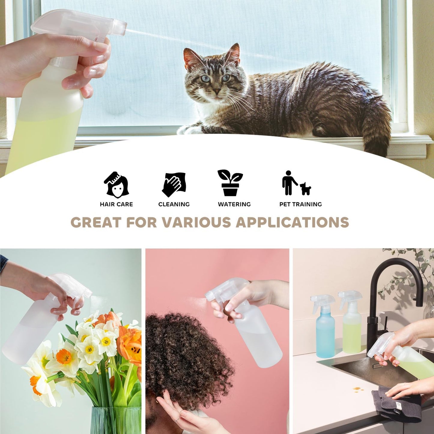 Spray Bottles, Small Water Spray Bottle for Hair Cleaning Plants Pet, Mist/Stream Adjustable, BPA-free Plastic Spray Bottle 10 oz (300ml), Squirt Bottle 2 Pack