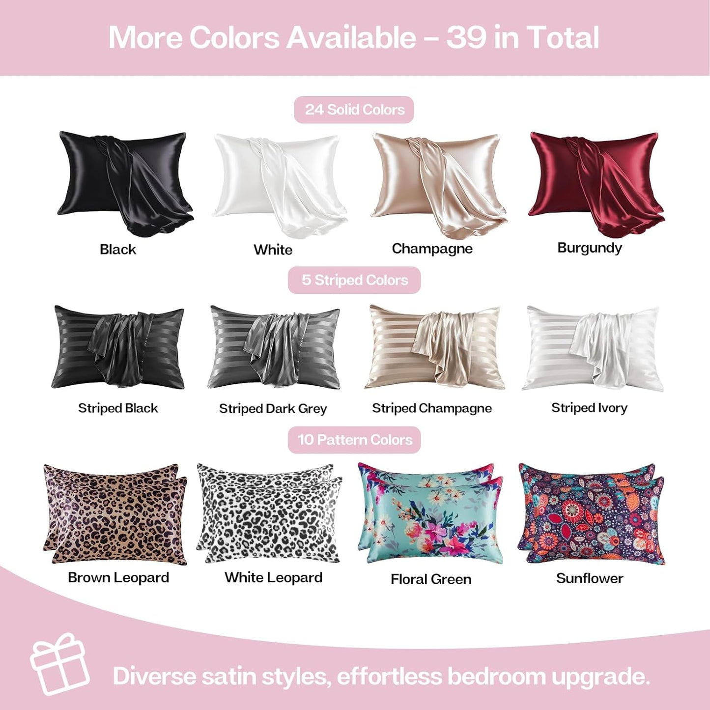 MR&HM Satin Pillowcase for Hair and Skin, Silk Satin Pillowcase 2 Pack, Standard Size Pillow Cases Set of 2, Silky Pillow Cover with Envelope Closure (20x26, Pink)