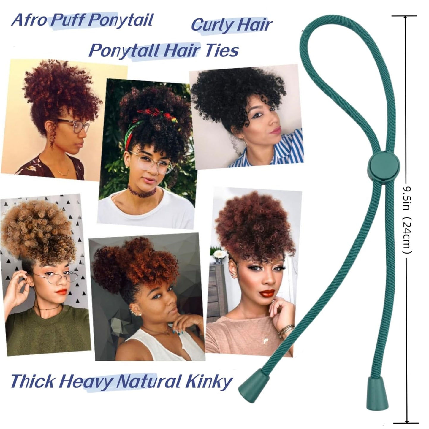 6 Pcs Adjustable Hair Ties for Thick Hair&Natural Hair,No Damage Ponytail Holders,Easy to Use for Buns,Soft Locs, Dreads,Afro Puffs&Curly Hair Accessories,3 Colors Bracelet Hair Ties Bulk (Green)