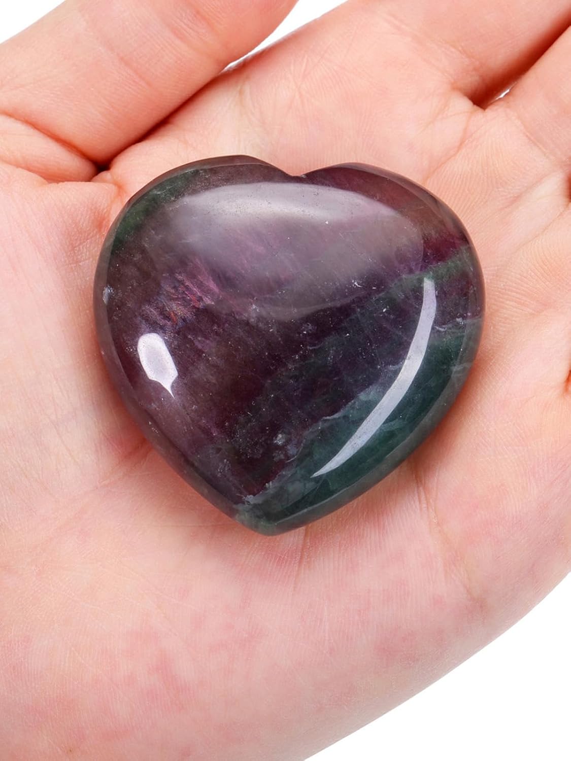 Jovivi 45mm Big Fluorite Crystal Heart Healing Crystals Heart Stones Polished Pocket Love Gemstones Chakra Reiki Energy Balancing Meditation Massage Gift