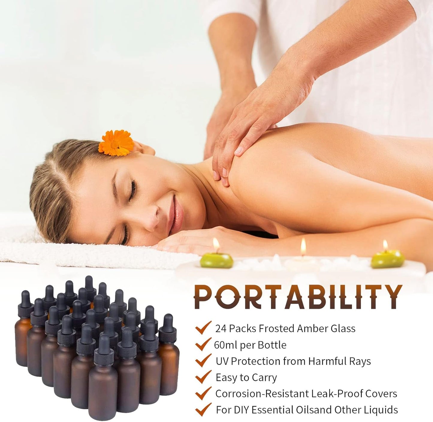 24 Pack Frosted Amber Dropper Bottles, 2oz/60ml Glass Tincture Bottles with Measured Eye Dropper, Leak Proof Travel Bottles for Essential Oils/Chemistry Lab Chemicals/Colognes & Perfumes