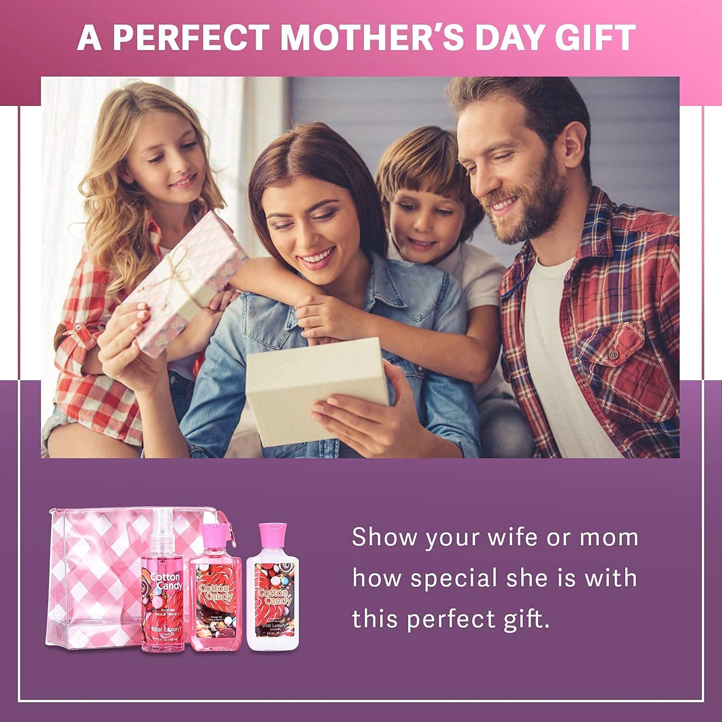 Bath & Body Travel Gift Set Cotton Candy Scented 3pcs Travel Size Shower Gel Body Lotion Fragrance Mist Christmas Birthday Gift TSA-Friendly for On-the-Go Self-Care