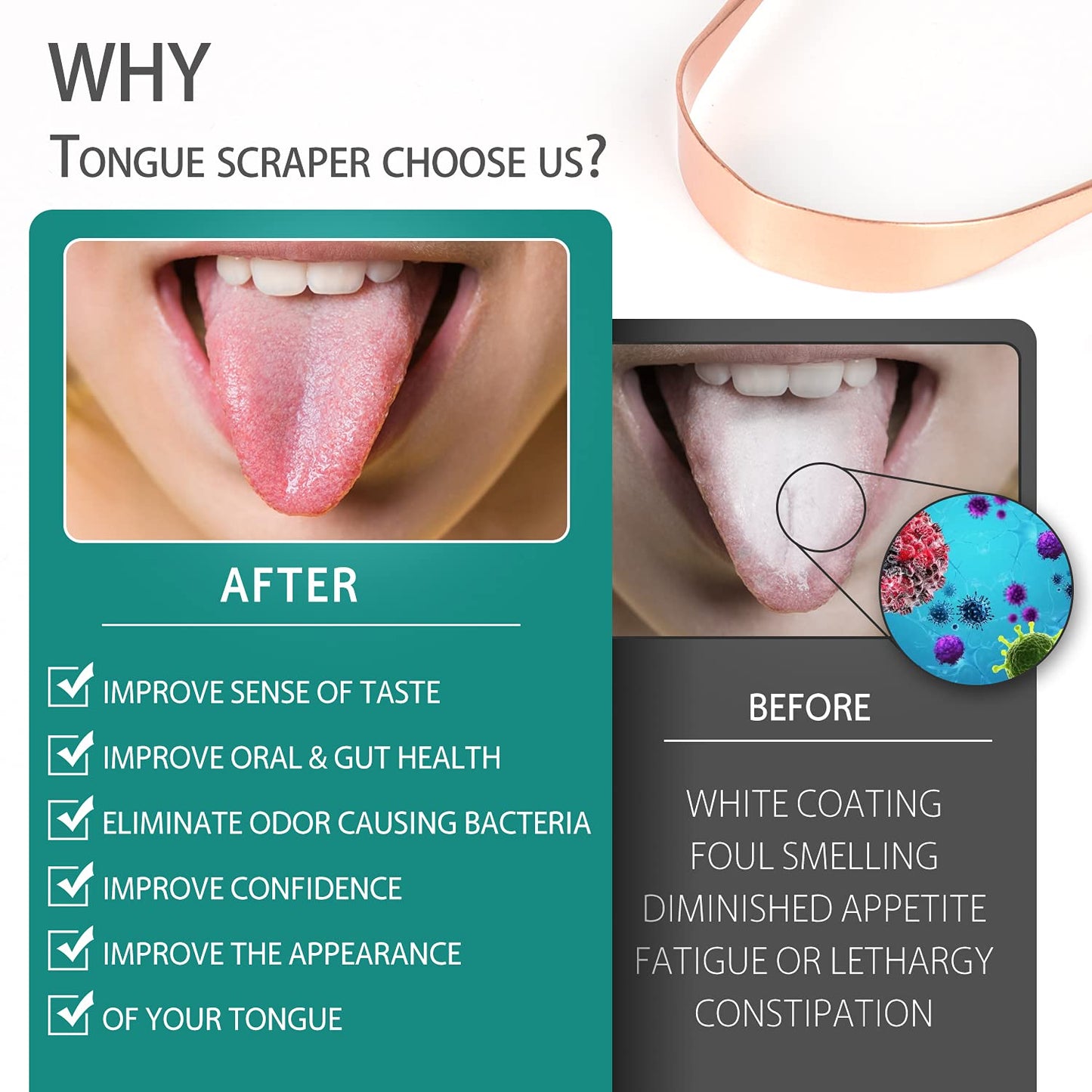 RONAVO Copper Tongue Scraper for Adults, Oral Care & Hygiene Tongue Cleaner for Fresher Breath with Travel Case